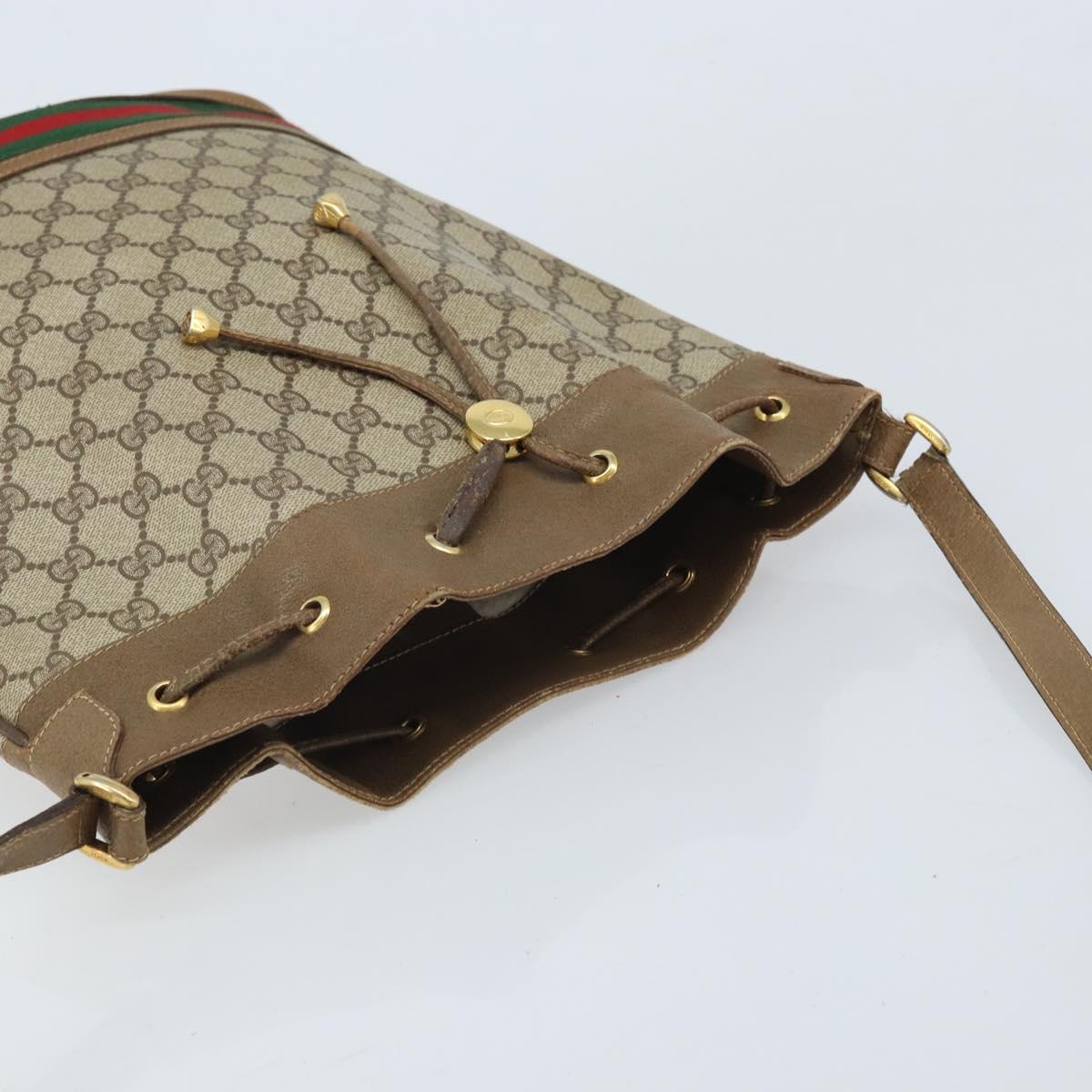 GUCCI GG Supreme Web Sherry Line Bag PVC Beige Gold 41 02 085 Auth BA11383