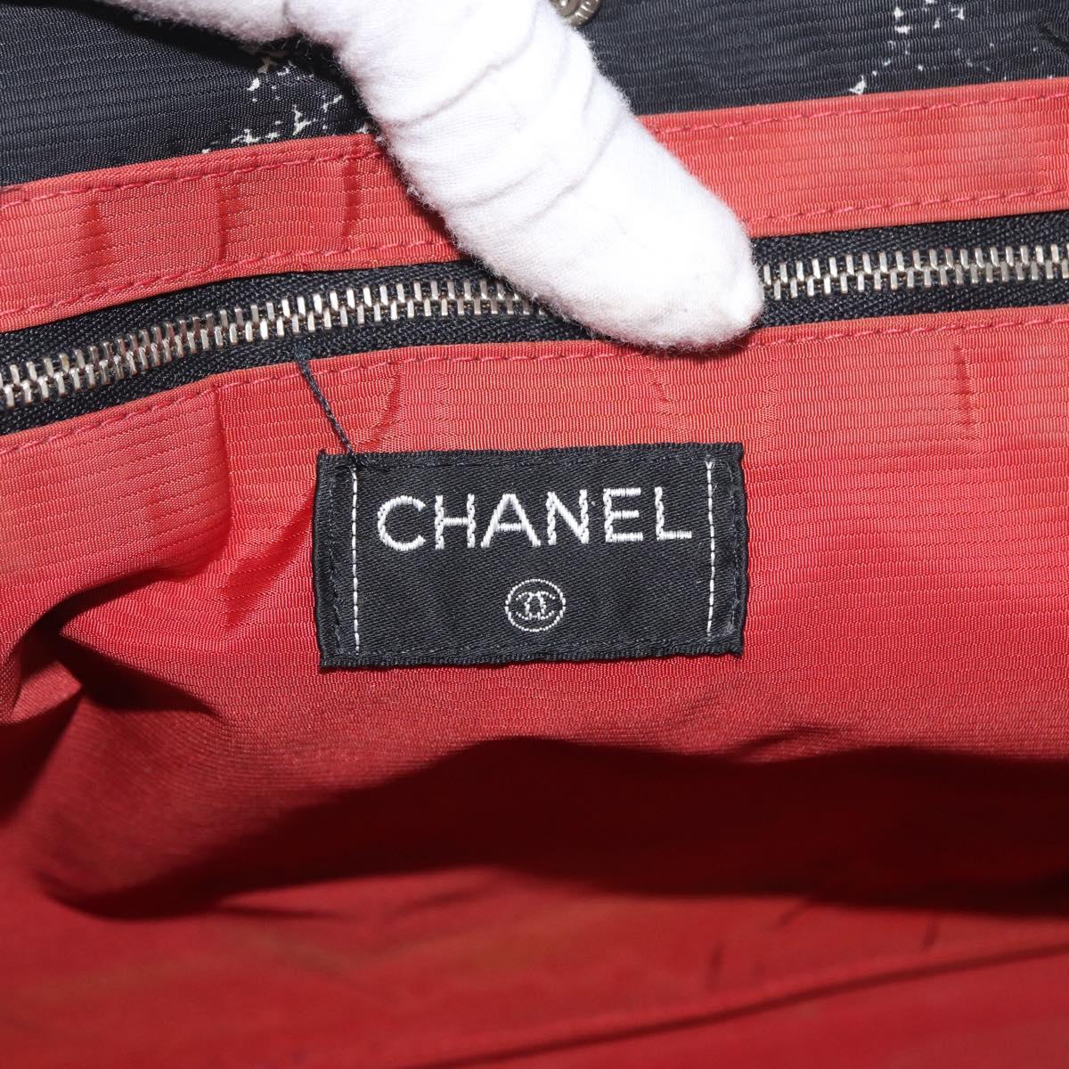 CHANEL New Travel Line Hand Bag Nylon Black Silver CC Auth BA11395