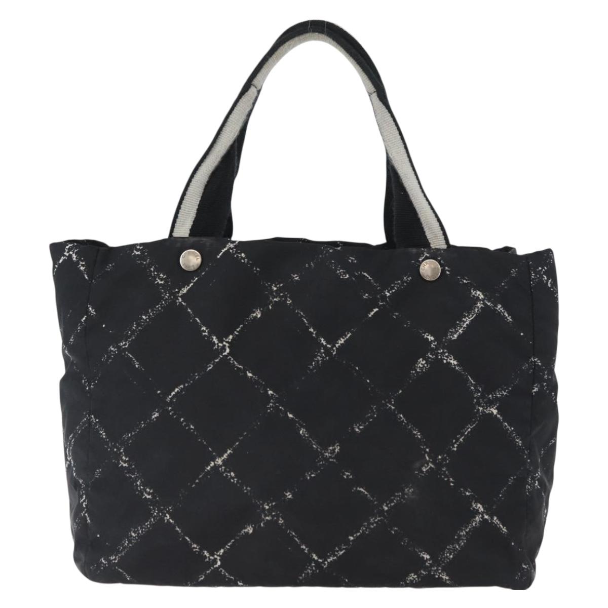 CHANEL New Travel Line Hand Bag Nylon Black Silver CC Auth BA11395