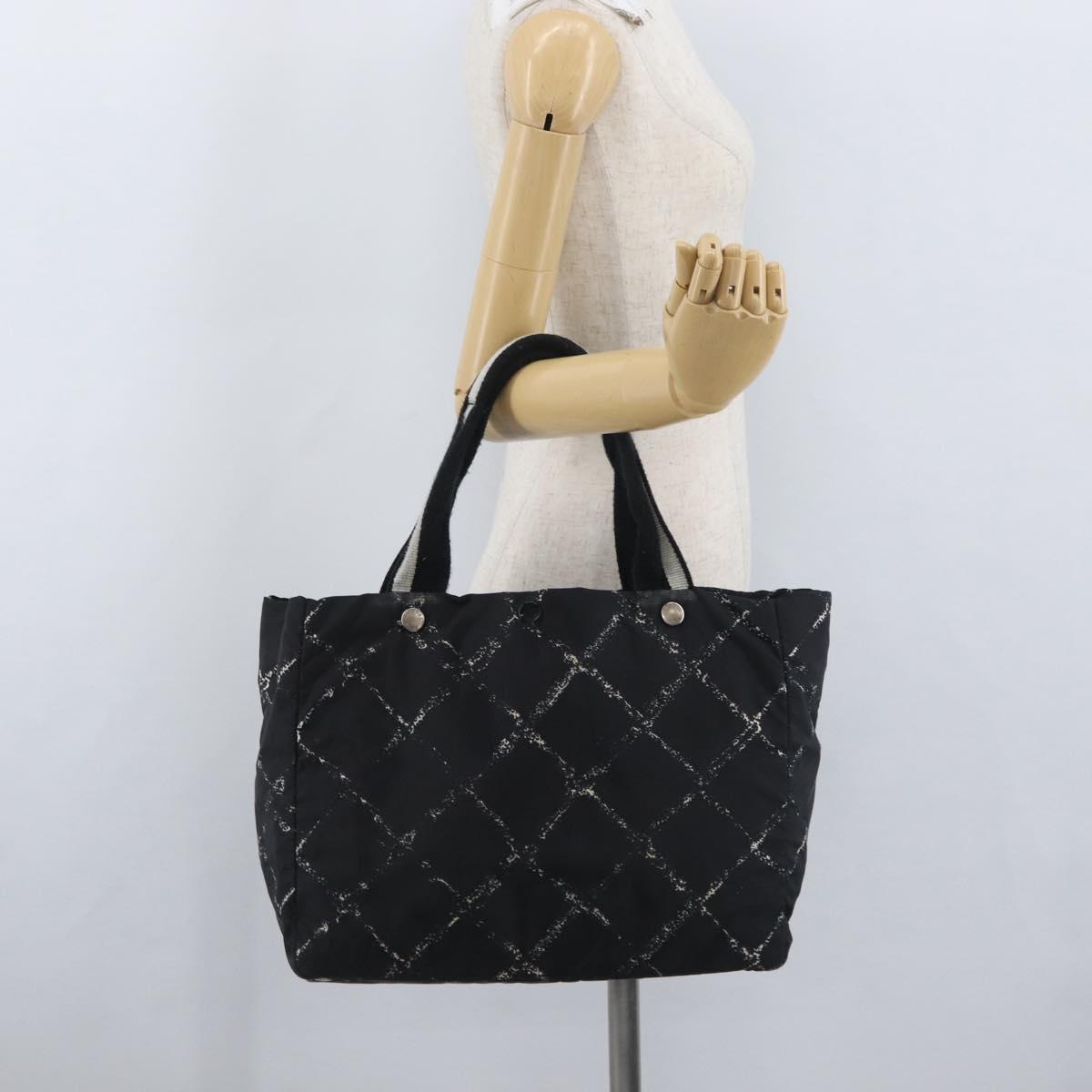 CHANEL New Travel Line Hand Bag Nylon Black Silver CC Auth BA11395