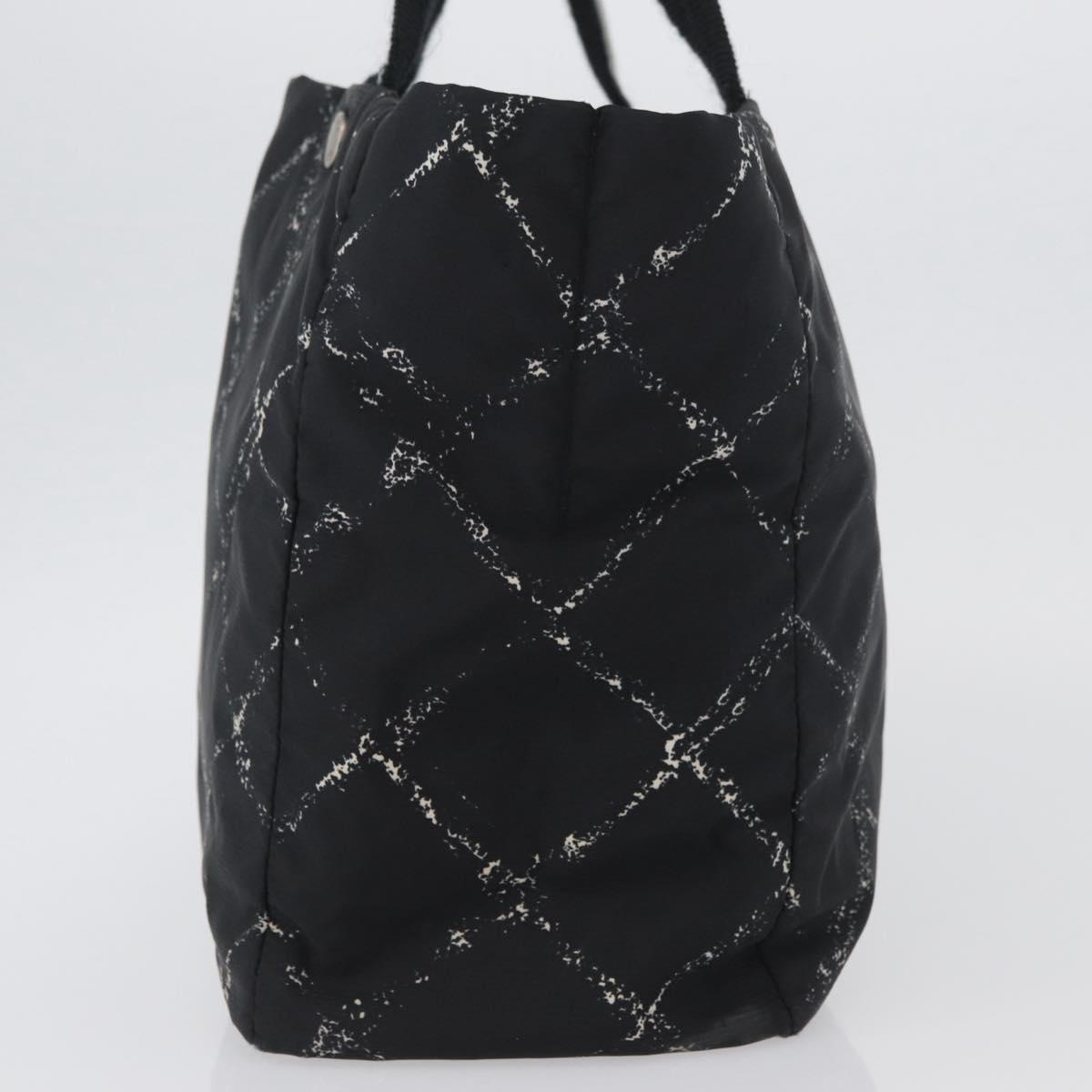 CHANEL New Travel Line Hand Bag Nylon Black Silver CC Auth BA11395