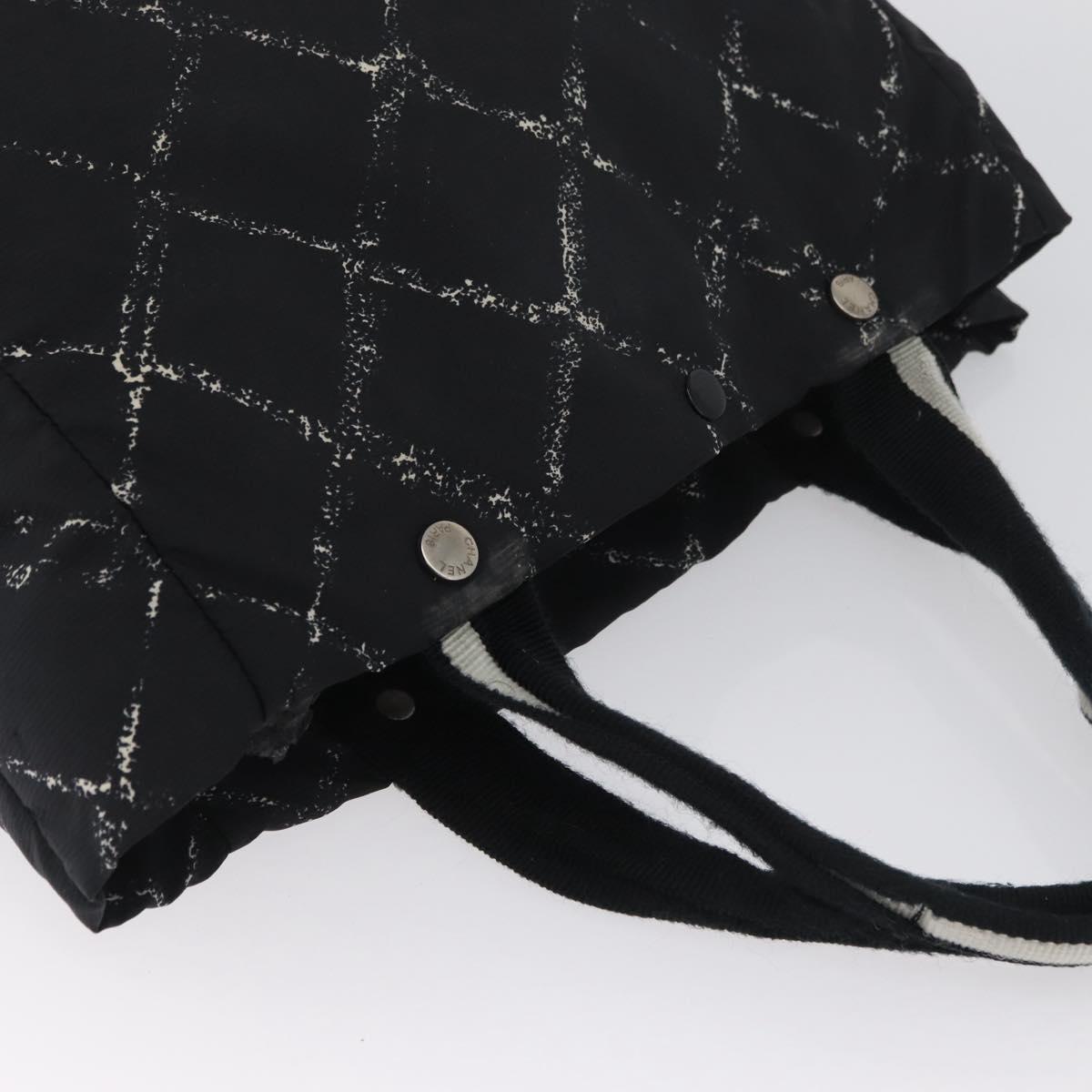 CHANEL New Travel Line Hand Bag Nylon Black Silver CC Auth BA11395