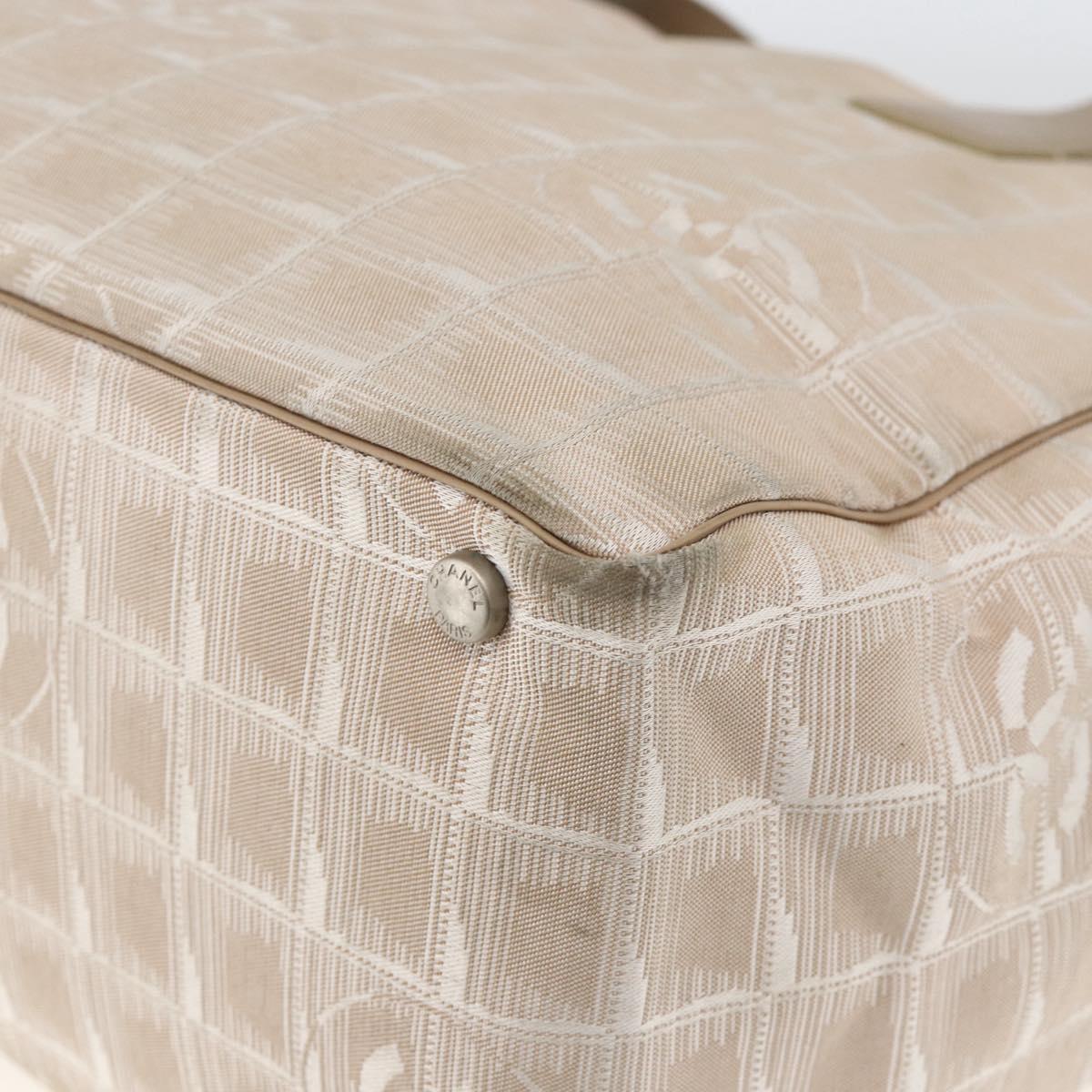 CHANEL New Travel Line Tote Bag Nylon Beige Silver CC Auth BA11399