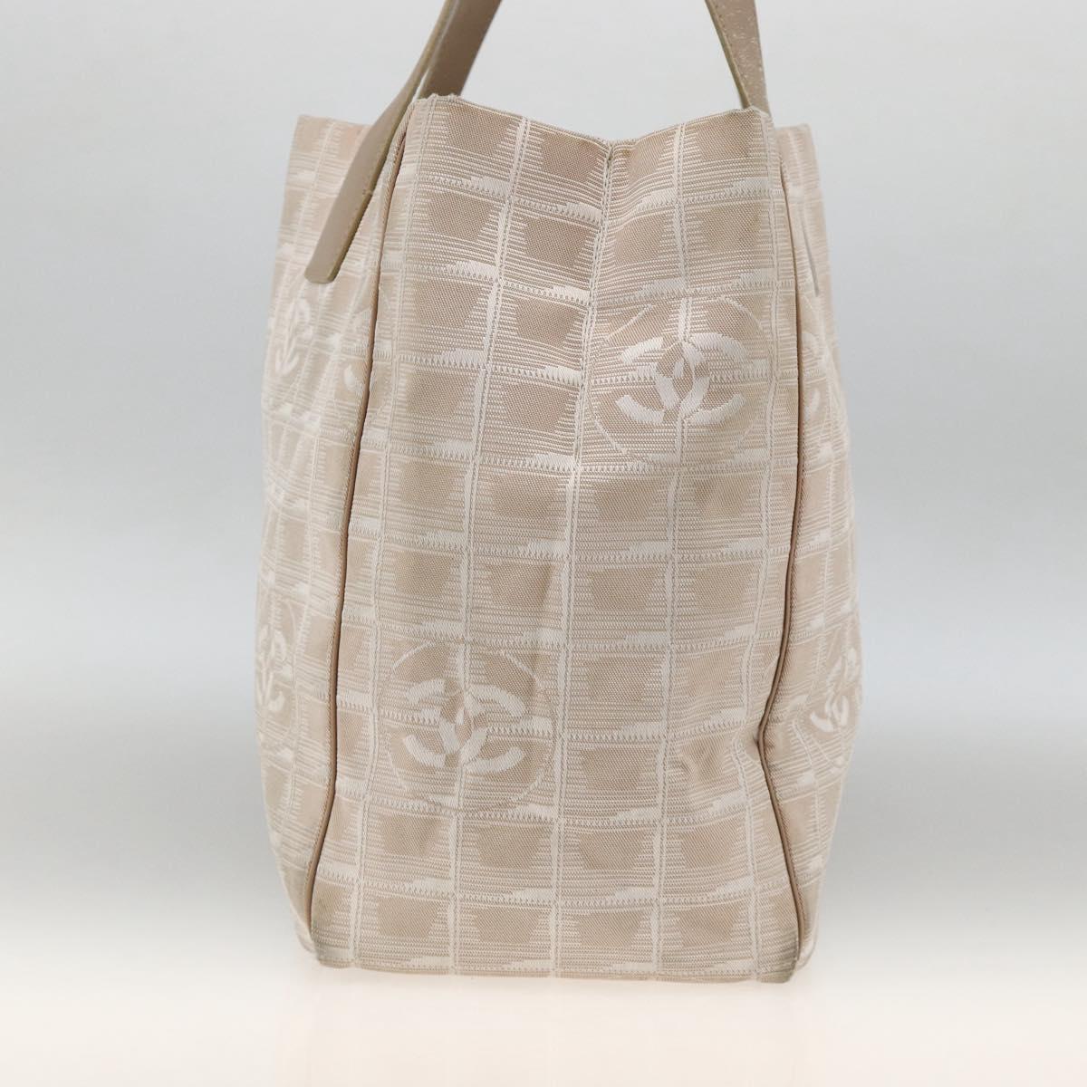 CHANEL New Travel Line Tote Bag Nylon Beige Silver CC Auth BA11399