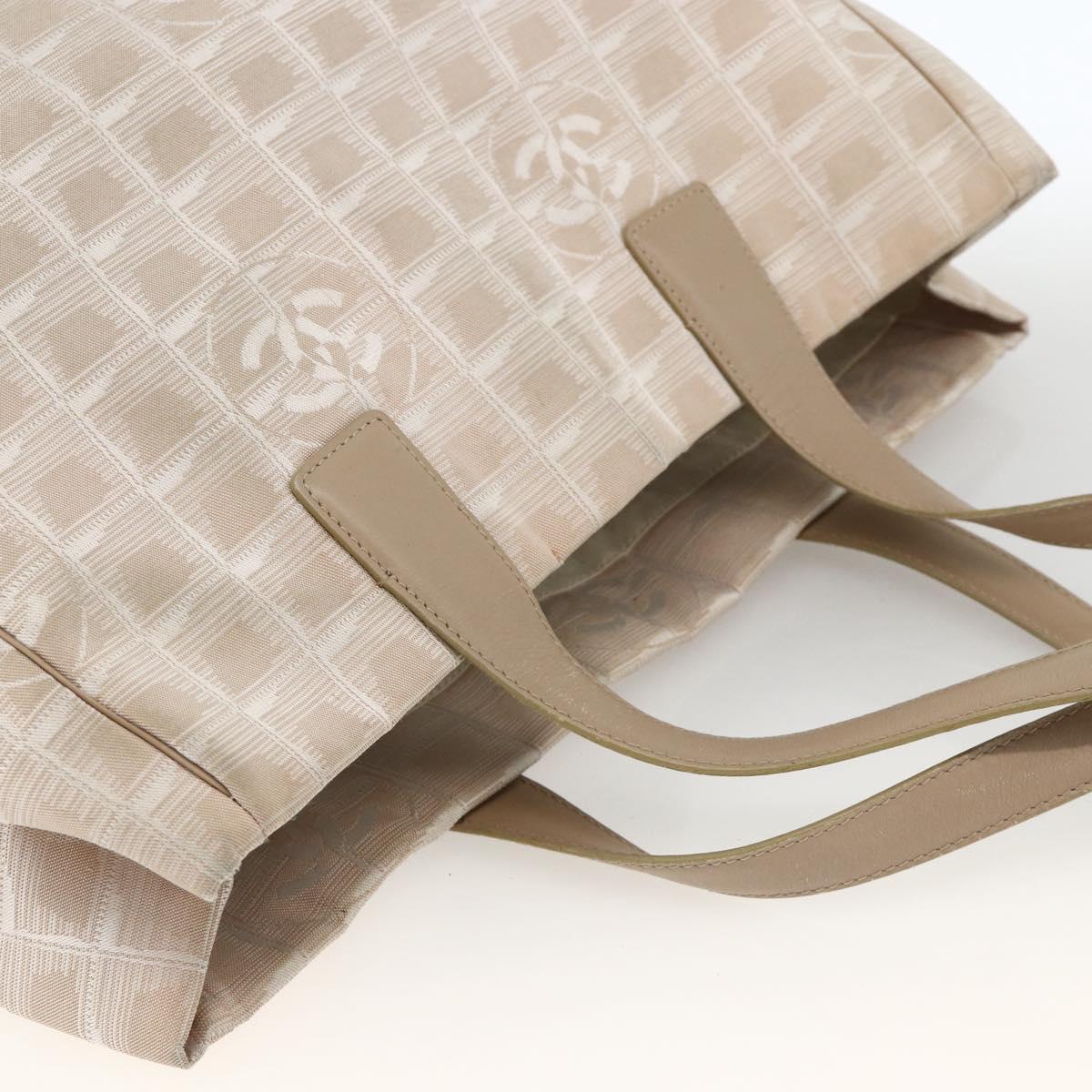 CHANEL New Travel Line Tote Bag Nylon Beige Silver CC Auth BA11399