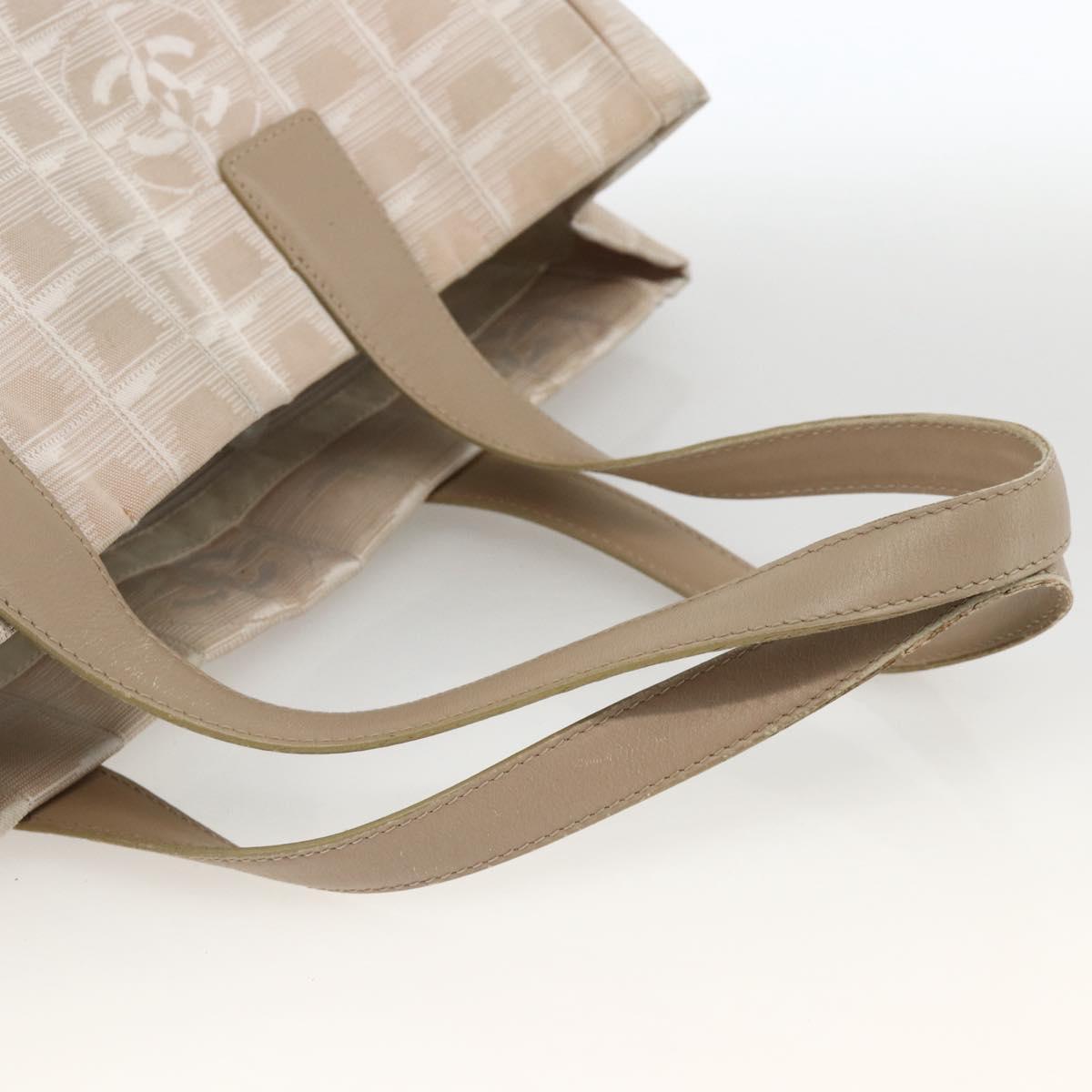 CHANEL New Travel Line Tote Bag Nylon Beige Silver CC Auth BA11399