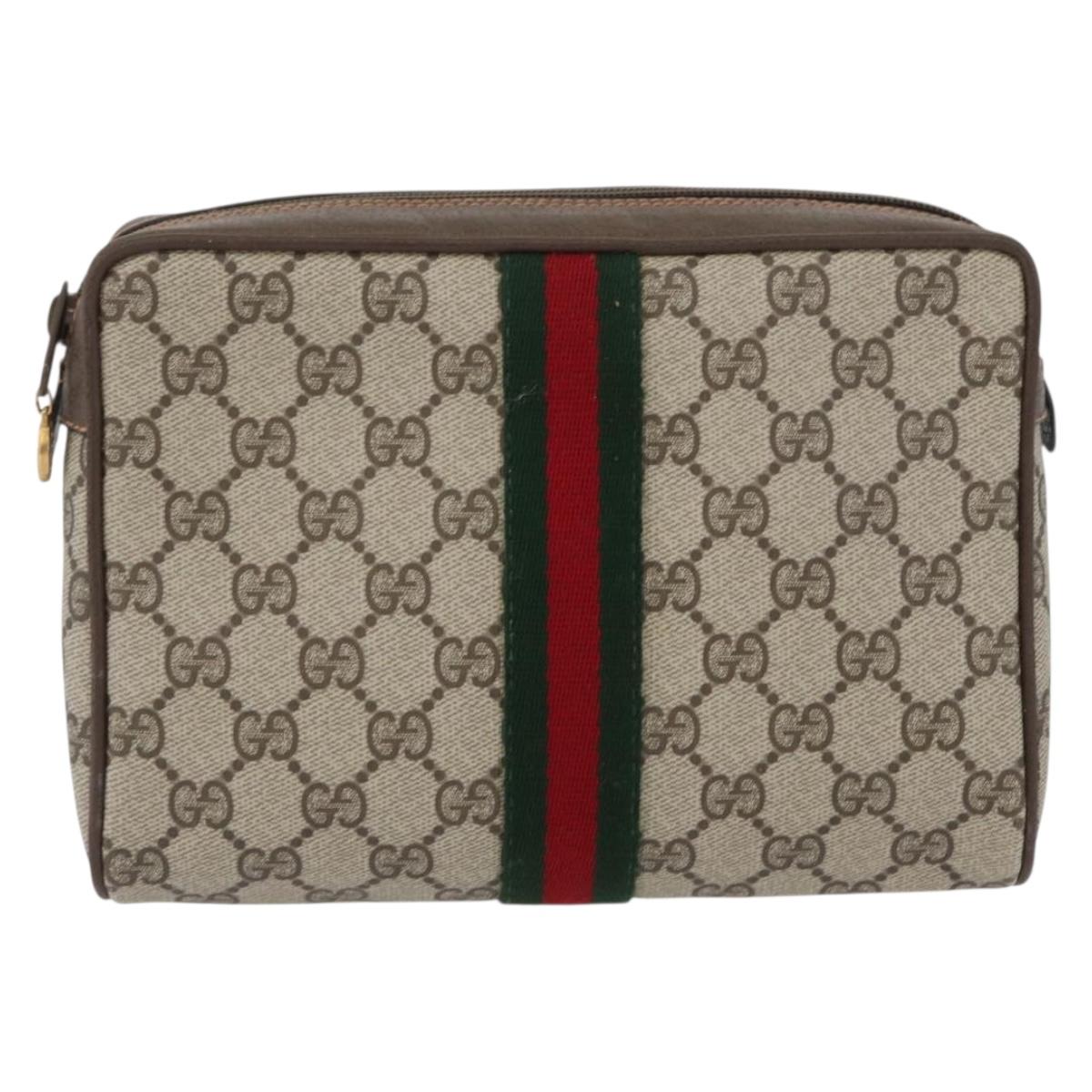 GUCCI GG Supreme Web Sherry Line Bag PVC Beige Gold 89 01 012 Auth BA11401