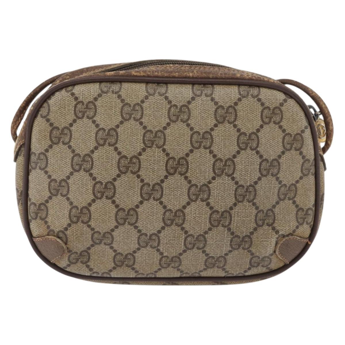 GUCCI GG Supreme Web Sherry Line Bag PVC Beige Gold 156 02 066 Auth BA11402
