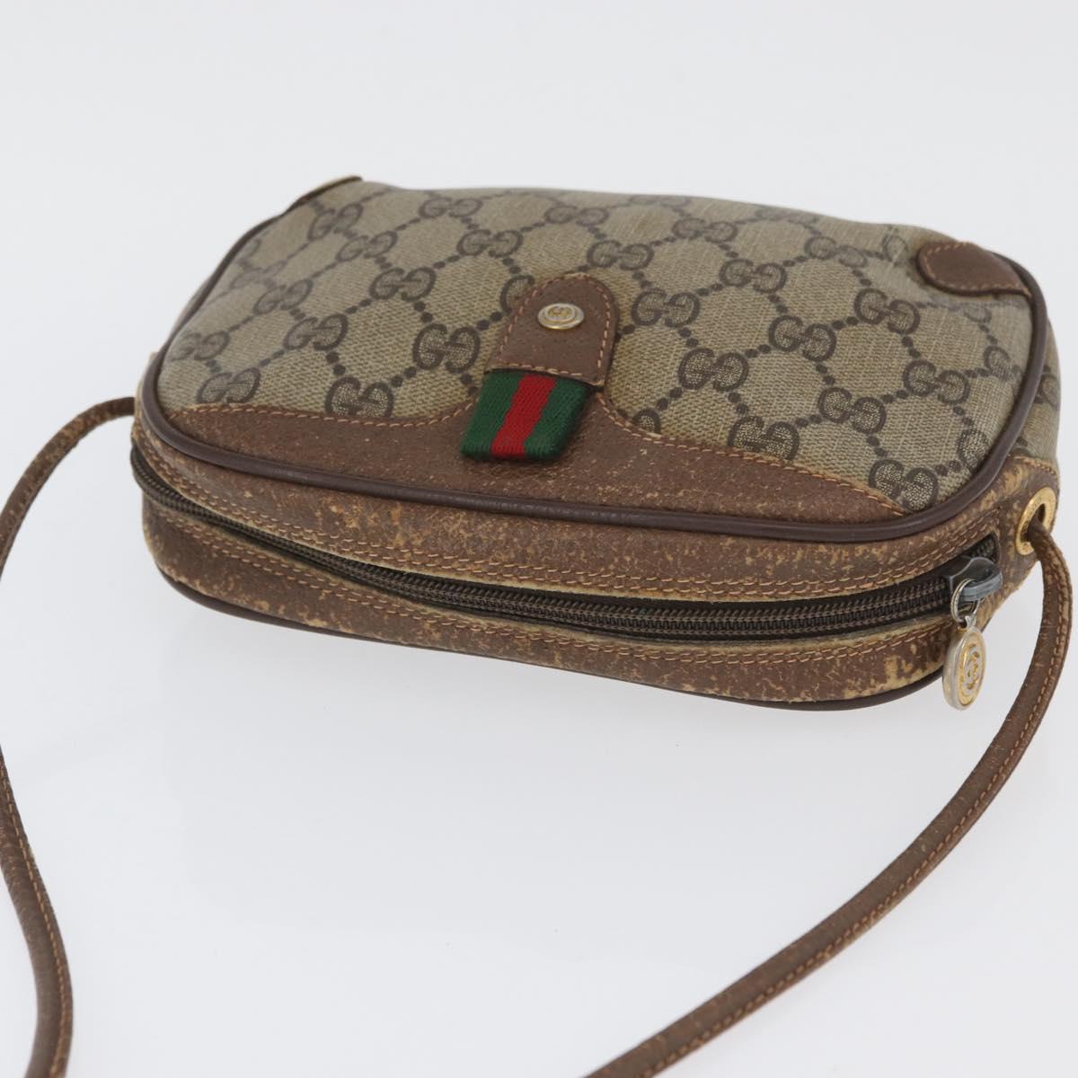 GUCCI GG Supreme Web Sherry Line Bag PVC Beige Gold 156 02 066 Auth BA11402