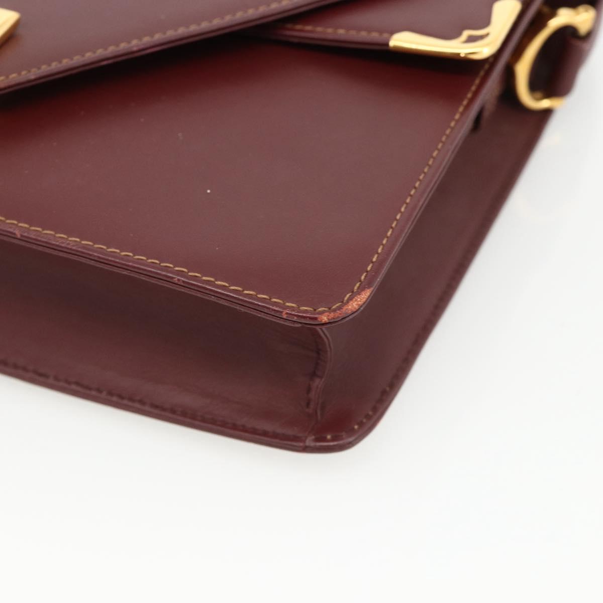 CARTIER Must Line Shoulder Bag Leather Bordeaux Gold Auth BA11403