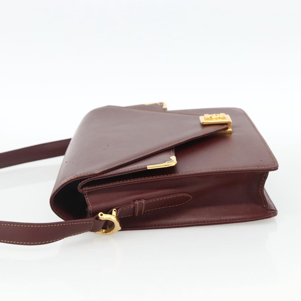 CARTIER Must Line Shoulder Bag Leather Bordeaux Gold Auth BA11403