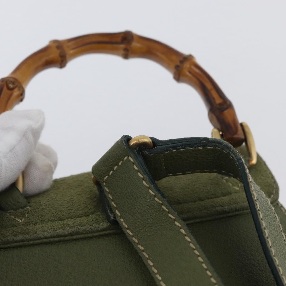 GUCCI Bamboo Backpack Leather Khaki Gold 003 1998 0030 Auth BA11408