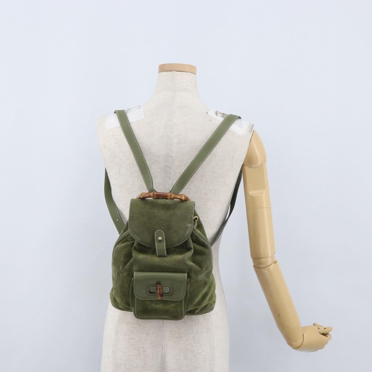 GUCCI Bamboo Backpack Leather Khaki Gold 003 1998 0030 Auth BA11408