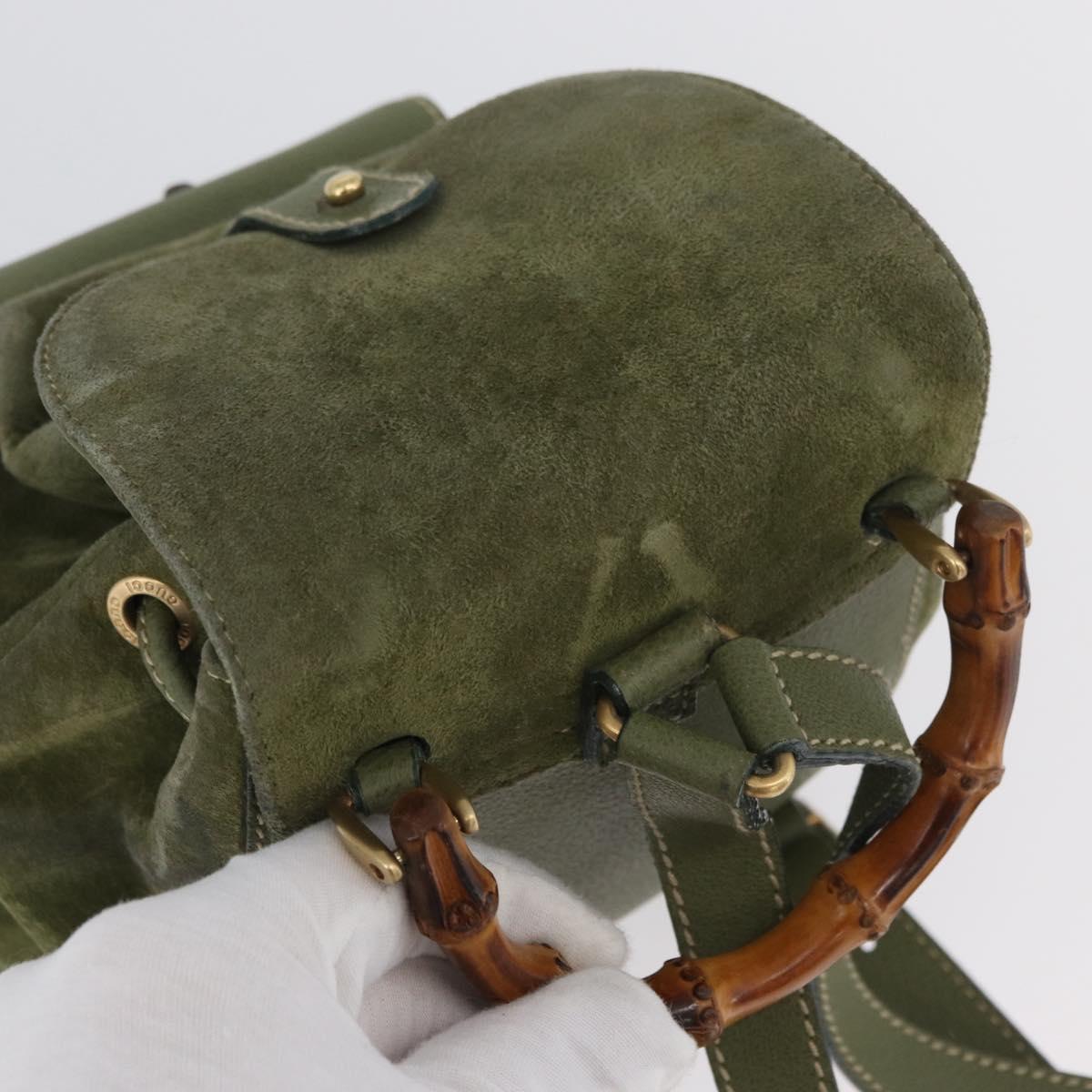 GUCCI Bamboo Backpack Leather Khaki Gold 003 1998 0030 Auth BA11408