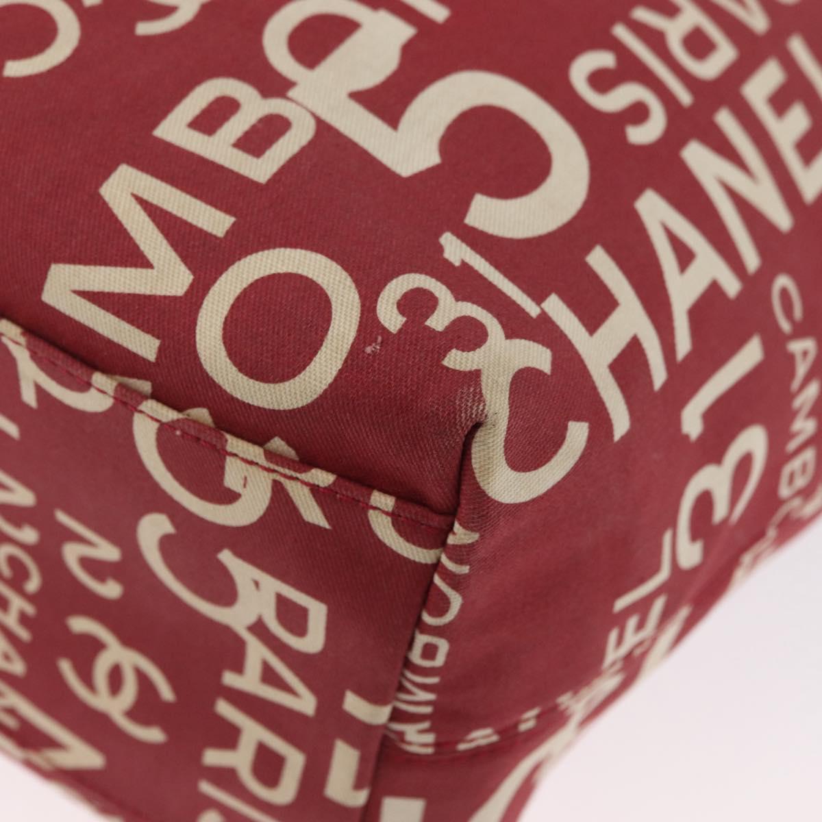 CHANEL By Sea Line Tote Bag Canvas Red CC Auth BA11415A