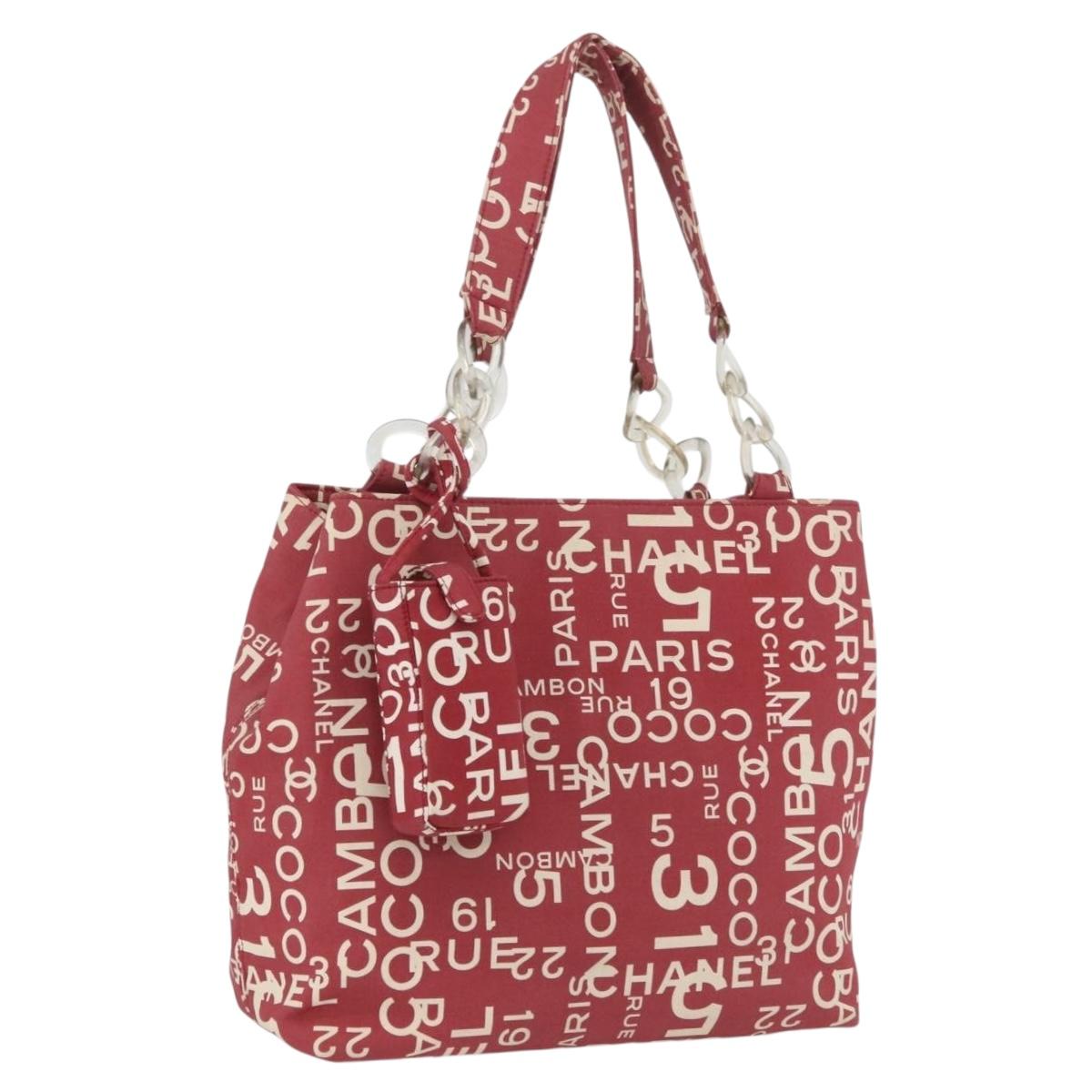 CHANEL By Sea Line Tote Bag Canvas Red CC Auth BA11415A