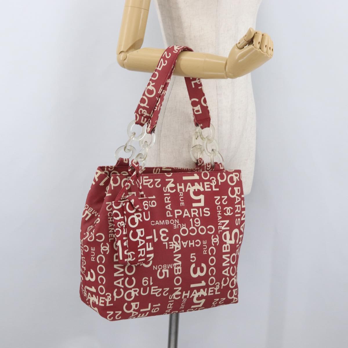 CHANEL By Sea Line Tote Bag Canvas Red CC Auth BA11415A