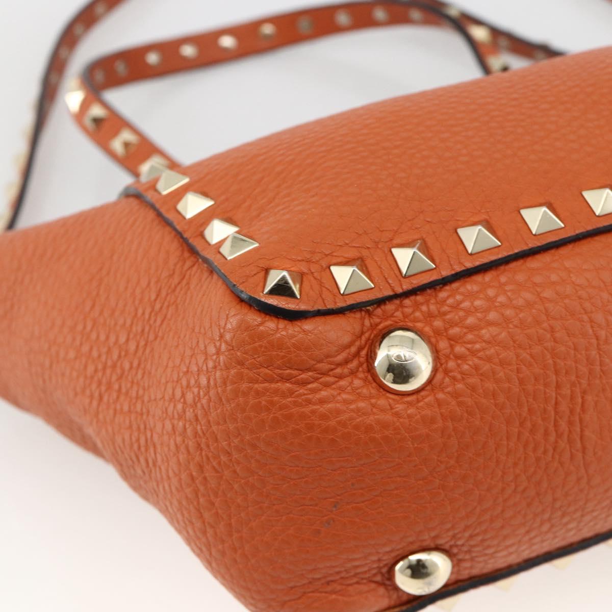 VALENTINO Studs Hand Bag Leather 2way Gold Orange brown Auth BA11416