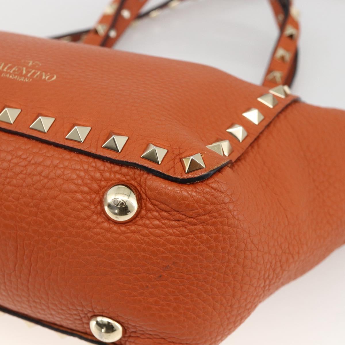 VALENTINO Studs Hand Bag Leather 2way Gold Orange brown Auth BA11416