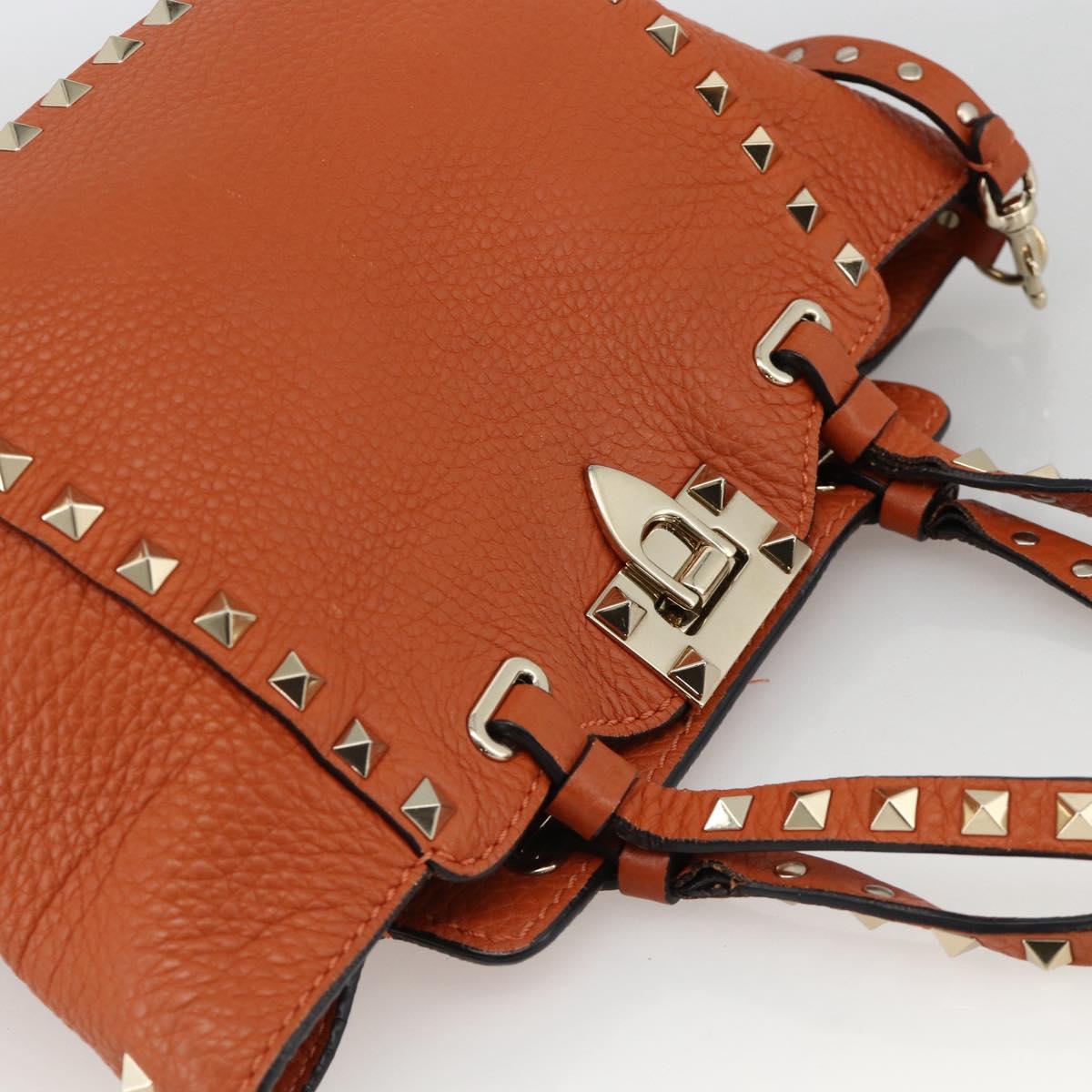VALENTINO Studs Hand Bag Leather 2way Gold Orange brown Auth BA11416