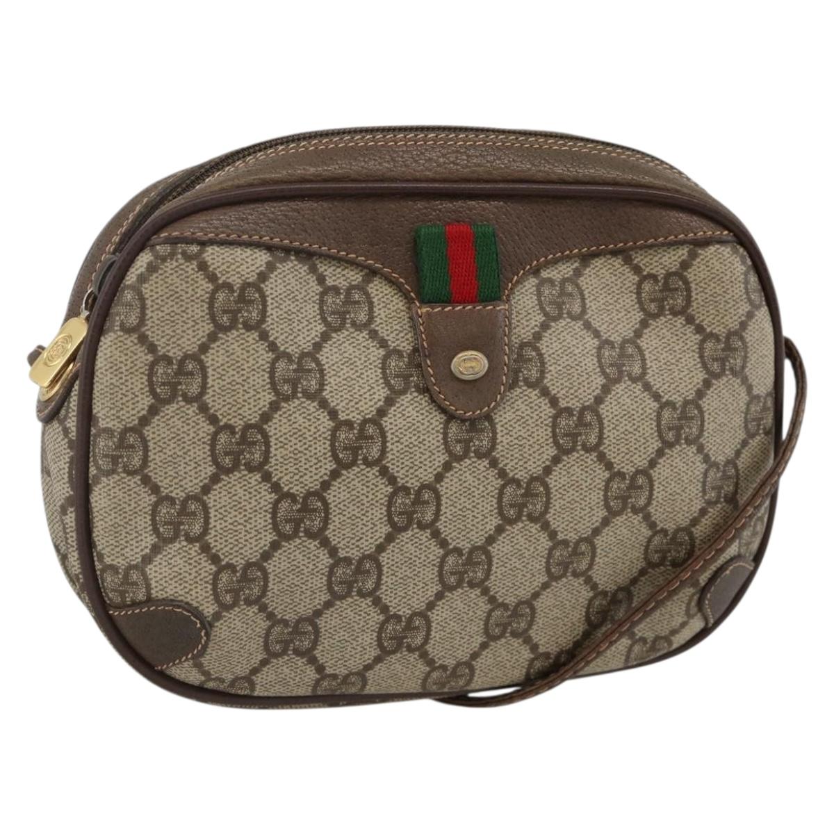 GUCCI GG Supreme Web Sherry Line Bag PVC Beige Gold 156 02 066 Auth BA11422