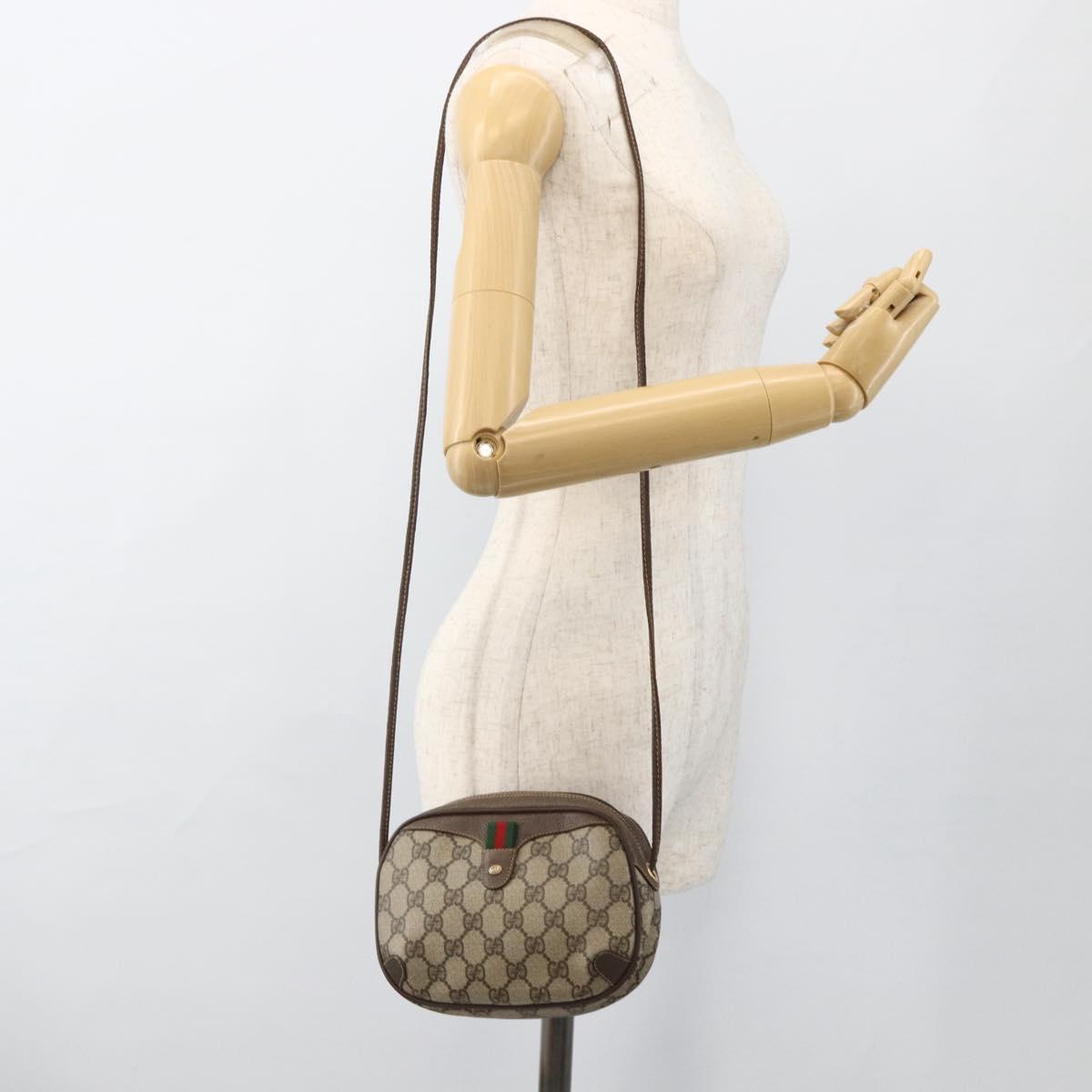 GUCCI GG Supreme Web Sherry Line Bag PVC Beige Gold 156 02 066 Auth BA11422