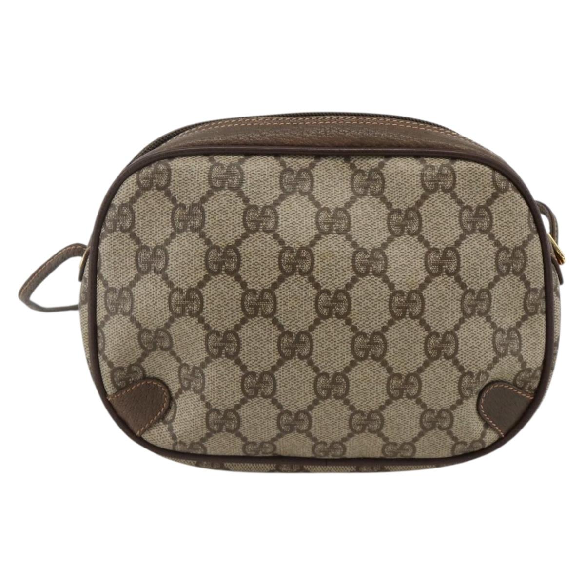 GUCCI GG Supreme Web Sherry Line Bag PVC Beige Gold 156 02 066 Auth BA11422