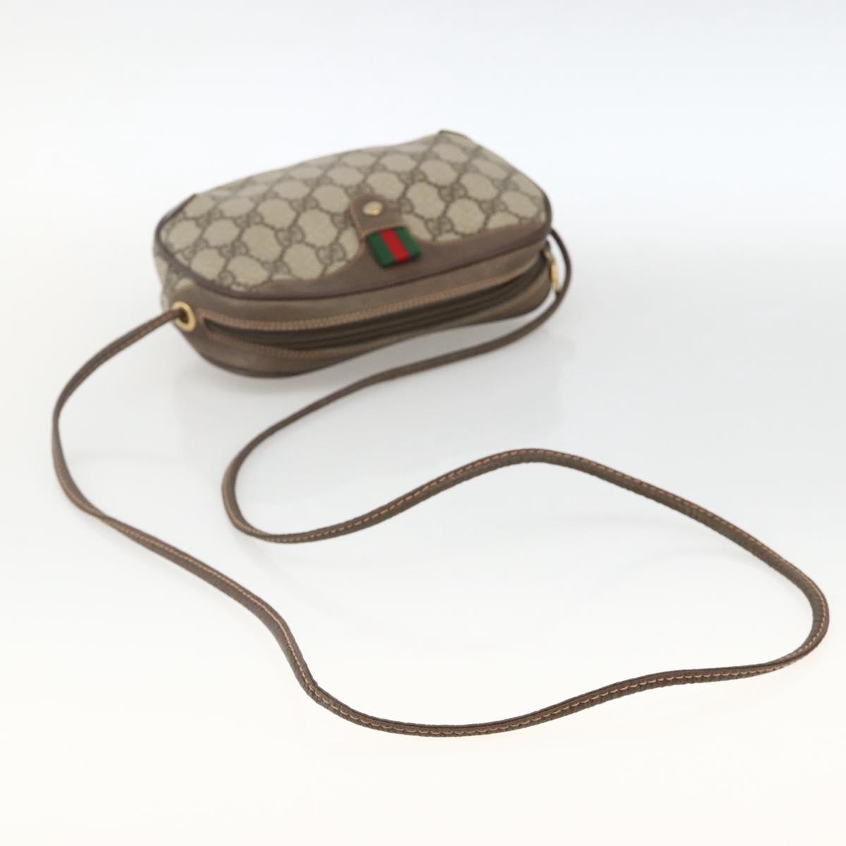 GUCCI GG Supreme Web Sherry Line Bag PVC Beige Gold 156 02 066 Auth BA11422