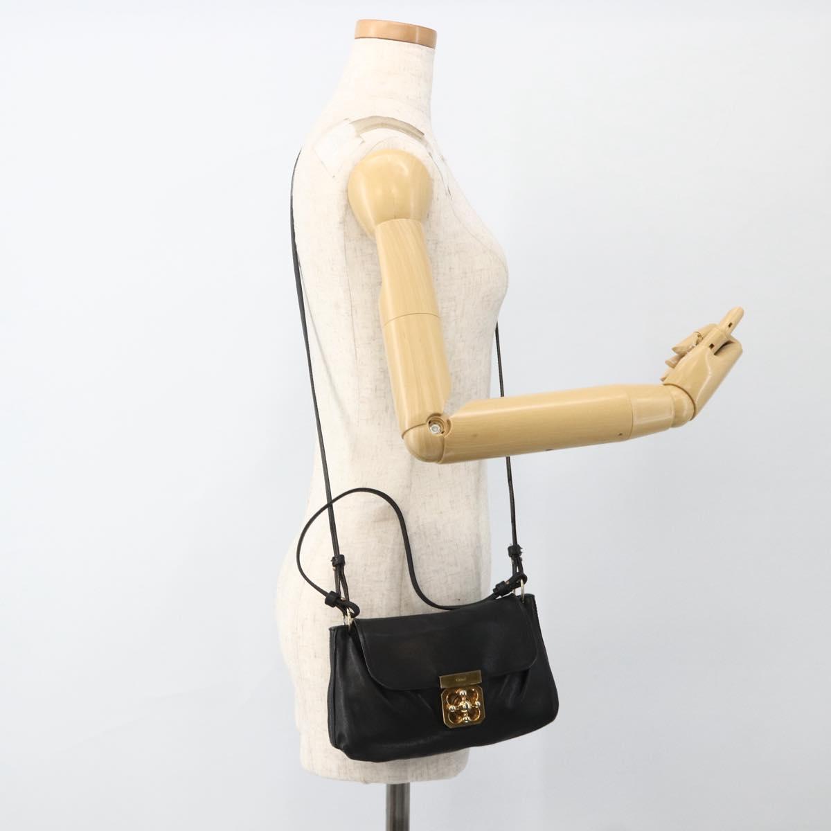 Chloe Hand Bag Leather 2way Black Gold Auth BA11424A