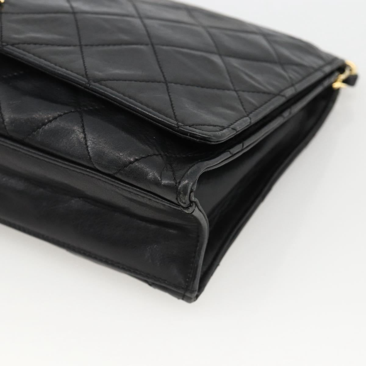 CHANEL Matelasse Chain Shoulder Bag Lamb Skin Black Gold CC Auth BA11430A