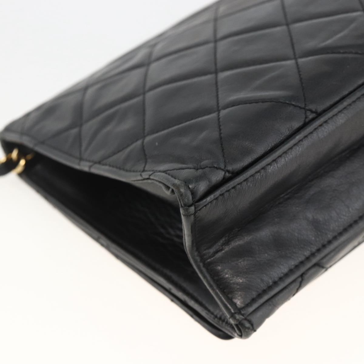 CHANEL Matelasse Chain Shoulder Bag Lamb Skin Black Gold CC Auth BA11430A