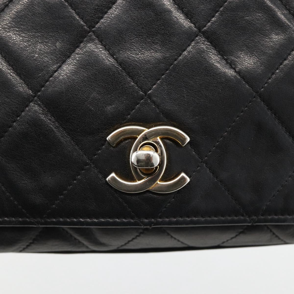 CHANEL Matelasse Chain Shoulder Bag Lamb Skin Black Gold CC Auth BA11430A