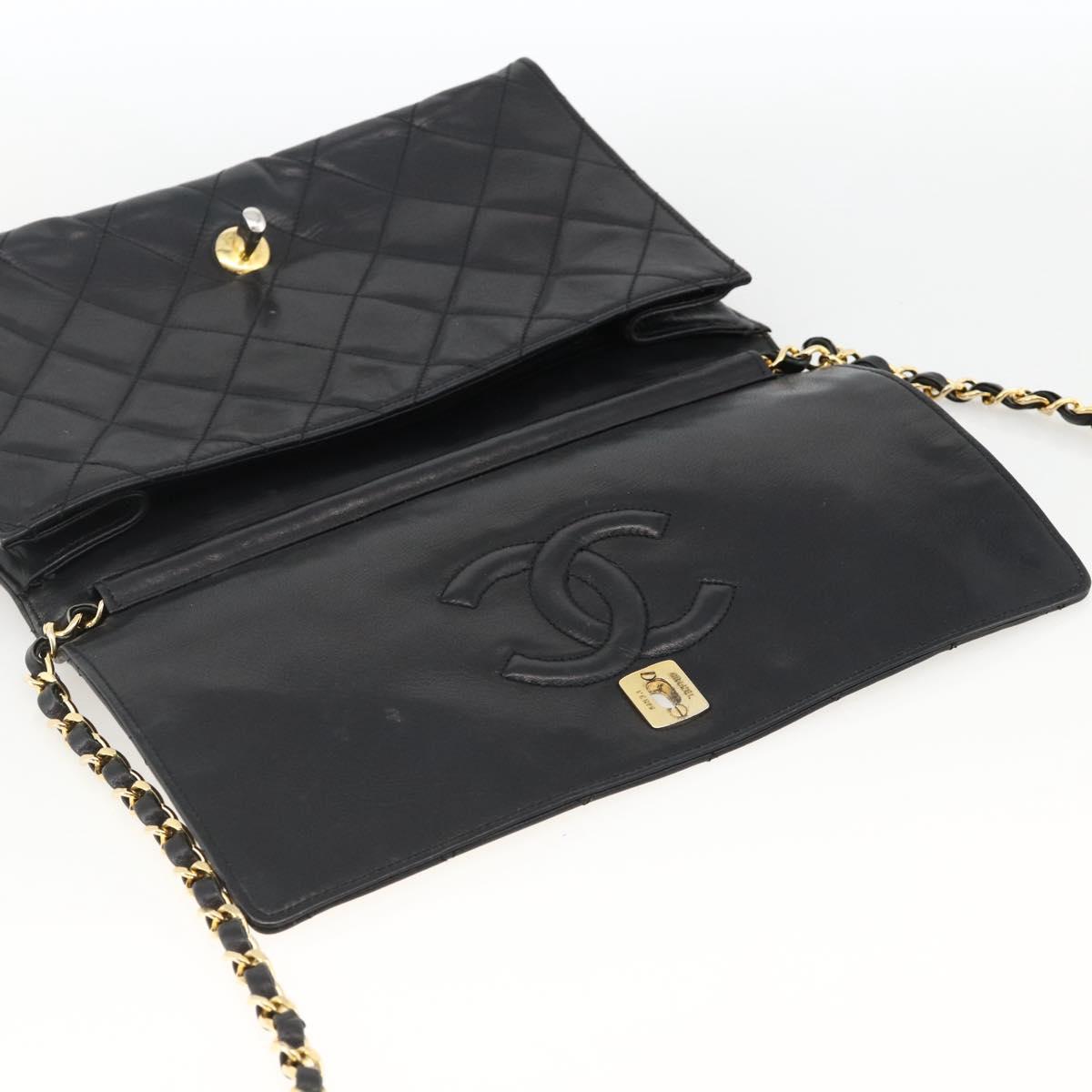 CHANEL Matelasse Chain Shoulder Bag Lamb Skin Black Gold CC Auth BA11430A