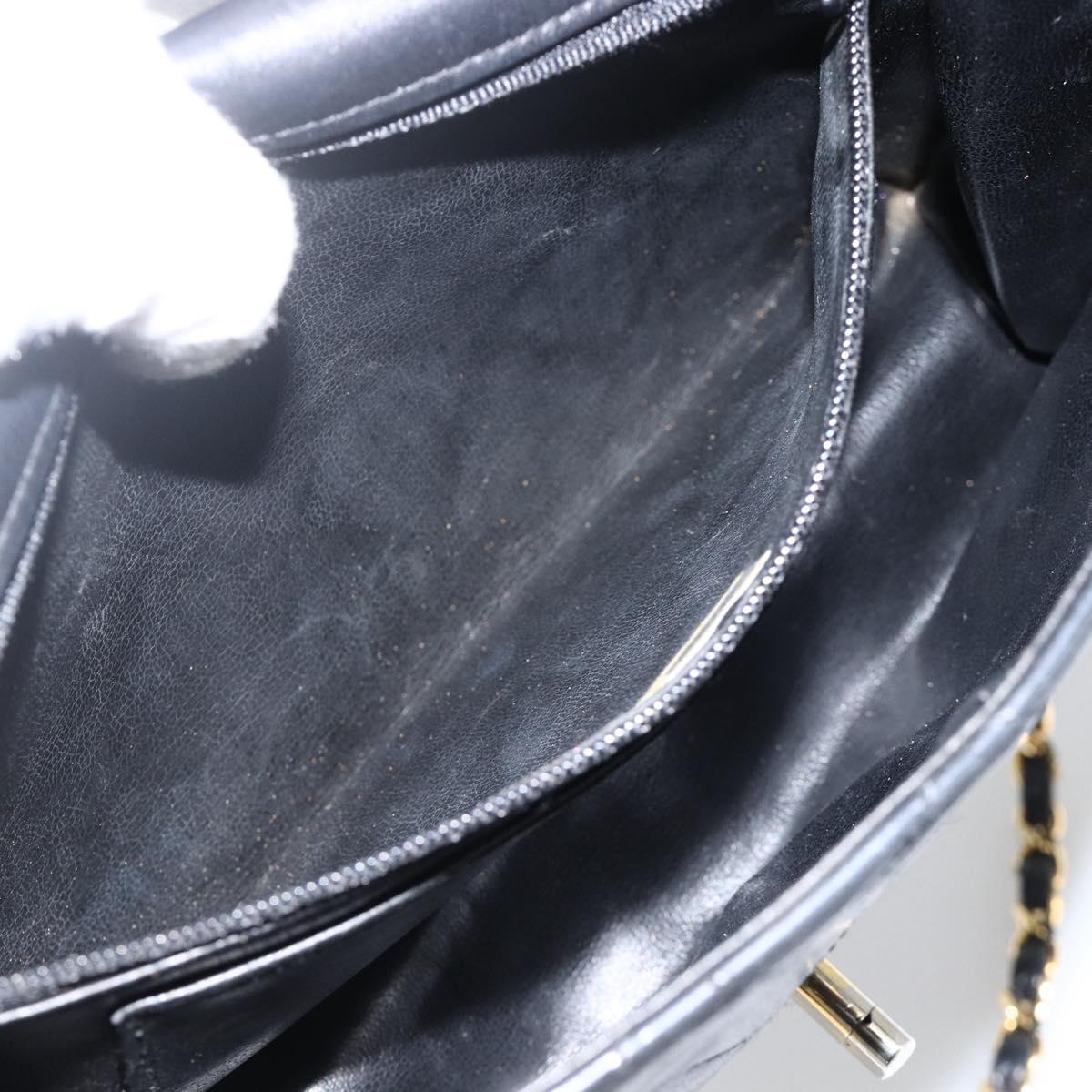 CHANEL Matelasse Chain Shoulder Bag Lamb Skin Black Gold CC Auth BA11430A