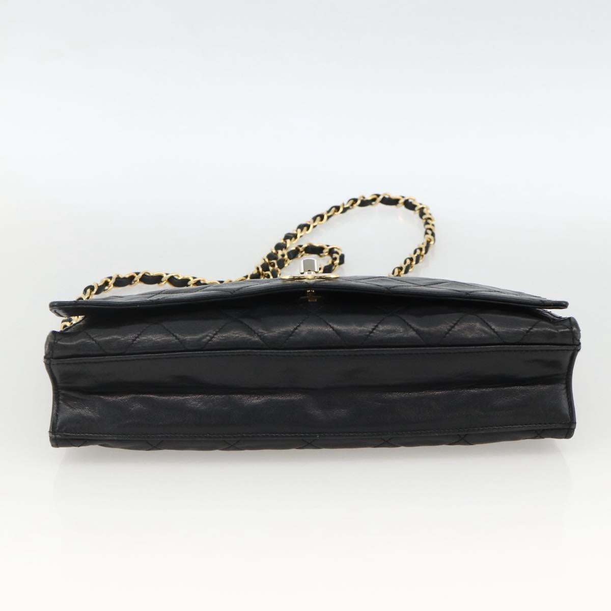 CHANEL Matelasse Chain Shoulder Bag Lamb Skin Black Gold CC Auth BA11430A