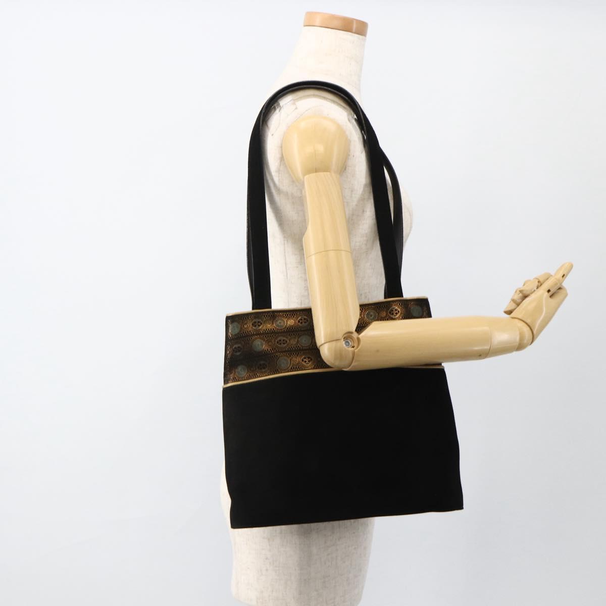 Salvatore Ferragamo Shoulder Bag Suede Black gold Auth BA11435