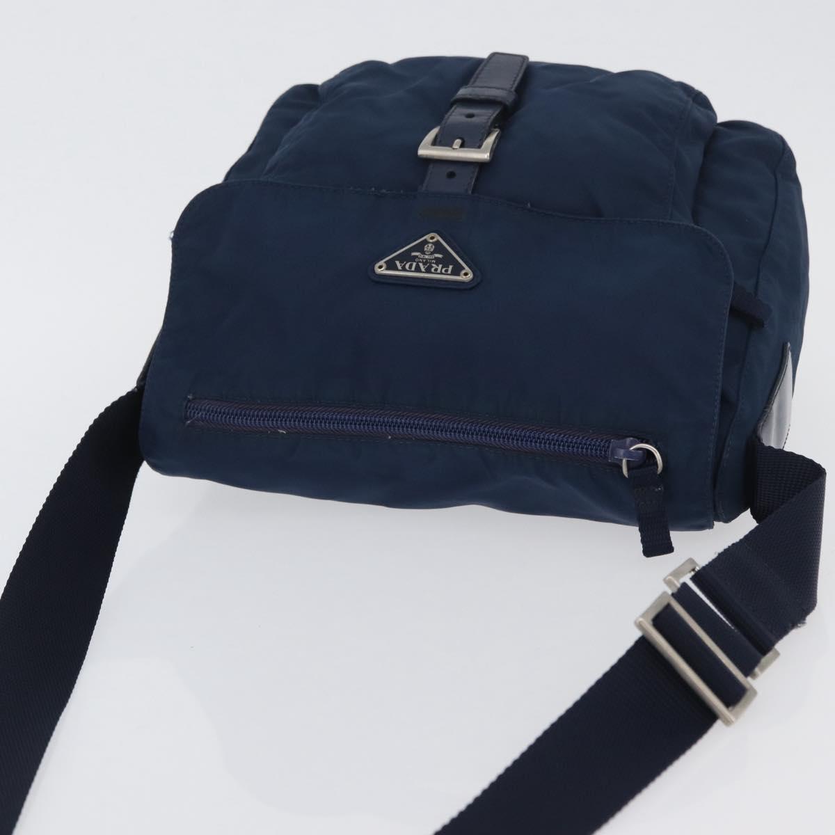PRADA Shoulder Bag Nylon Navy Silver Auth BA11437