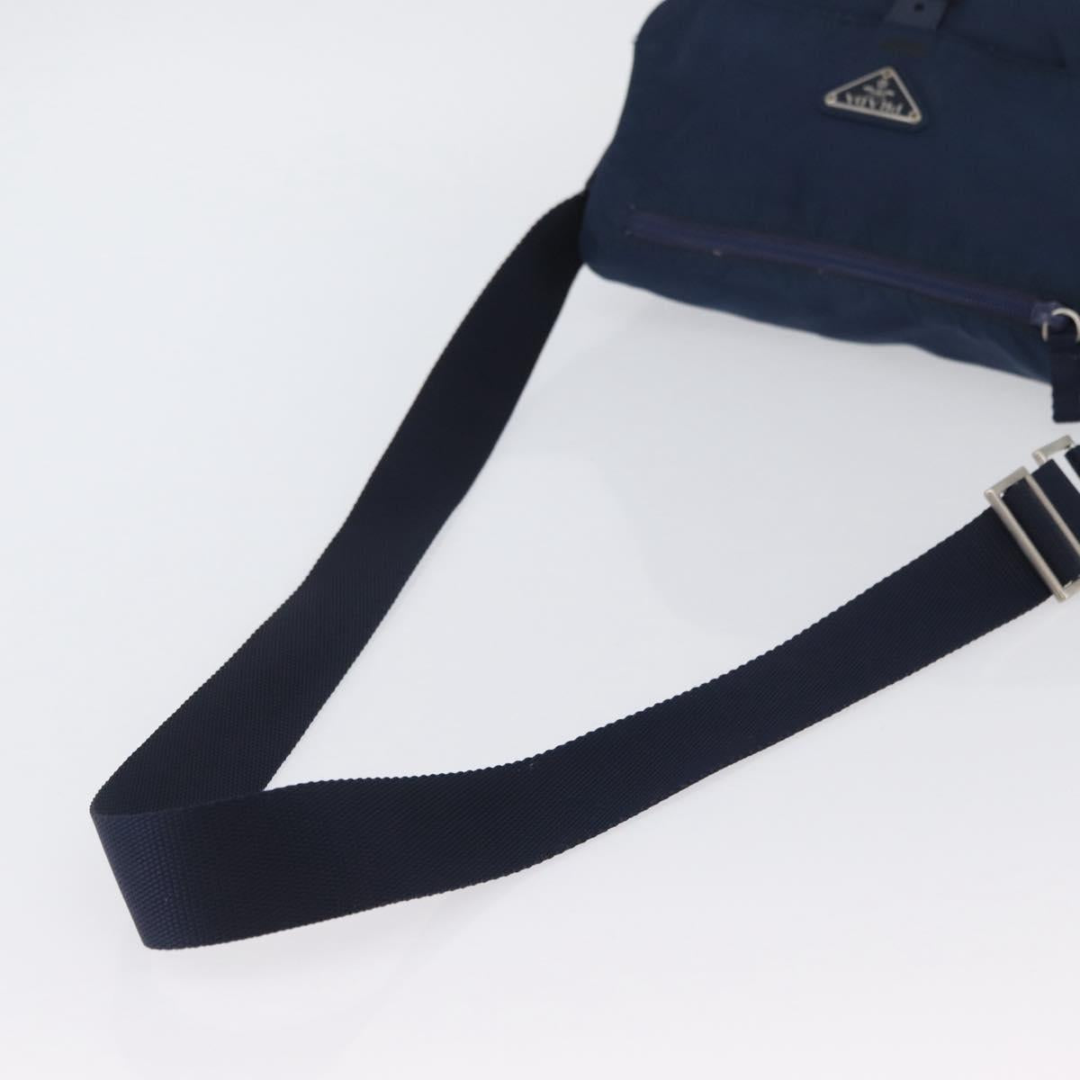 PRADA Shoulder Bag Nylon Navy Silver Auth BA11437