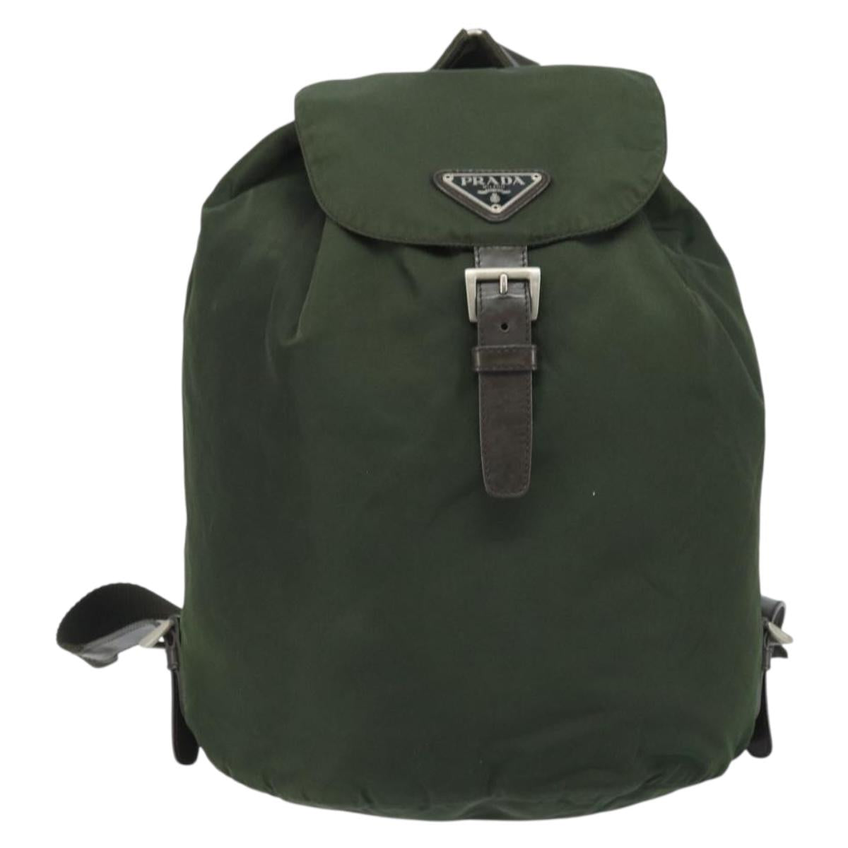 PRADA Backpack Nylon Khaki Silver Auth BA11438