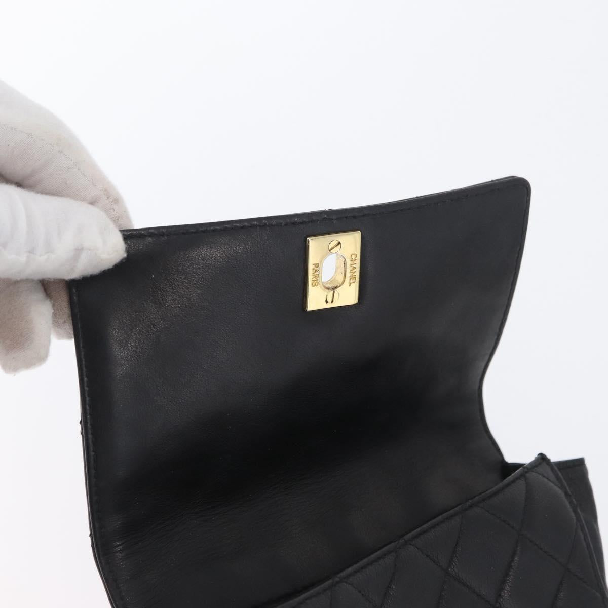 CHANEL Waist Bag Lamb Skin Black Gold CC Auth BA11440A