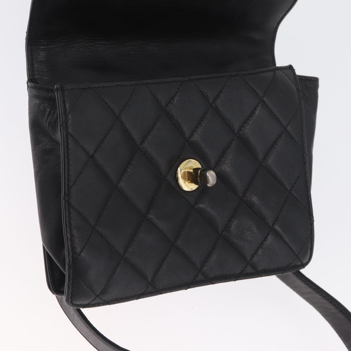 CHANEL Waist Bag Lamb Skin Black Gold CC Auth BA11440A