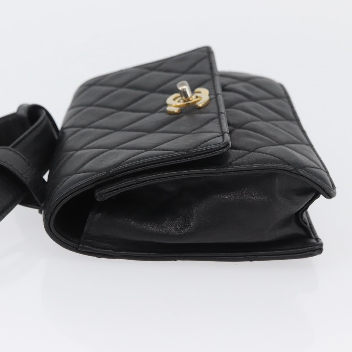 CHANEL Waist Bag Lamb Skin Black Gold CC Auth BA11440A