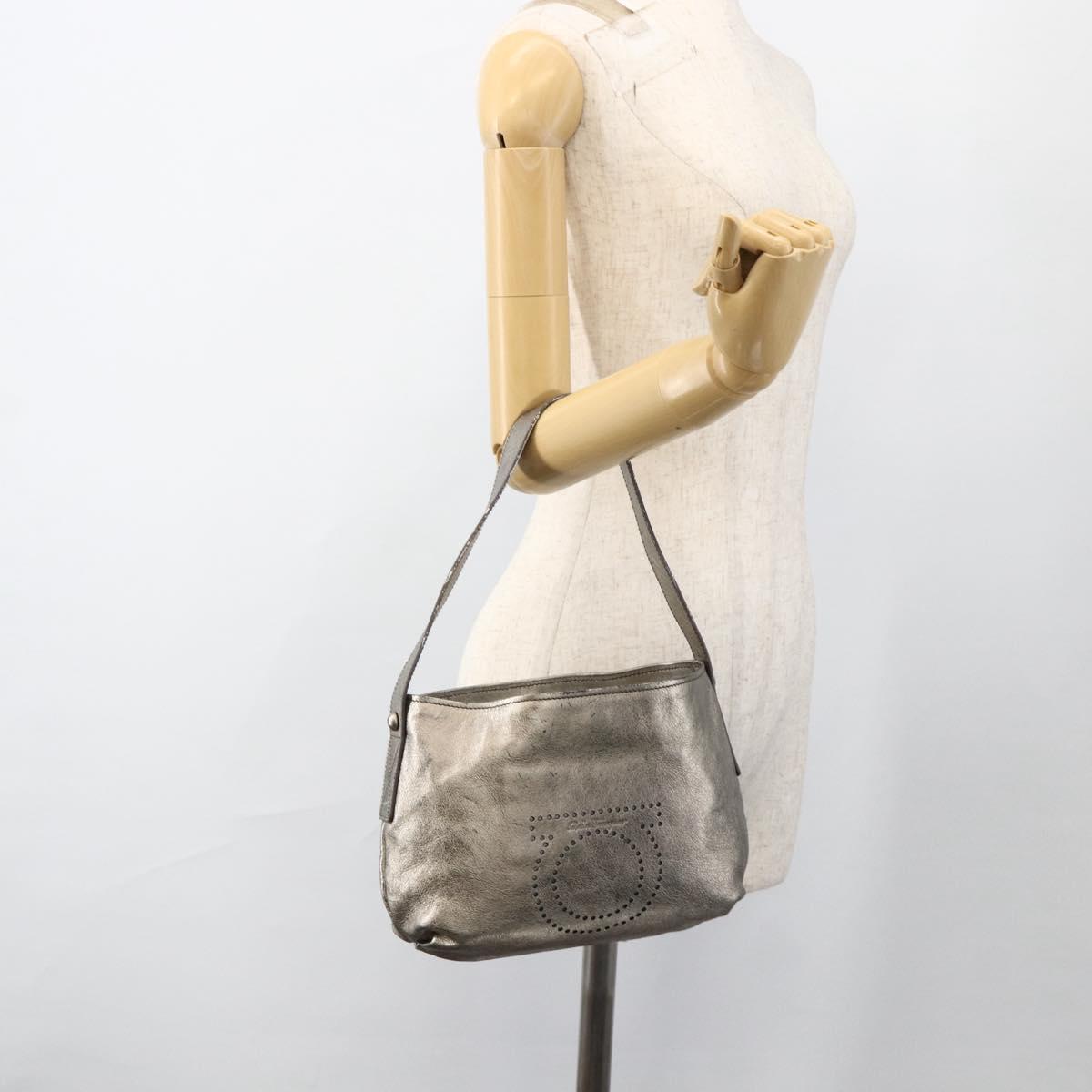 Salvatore Ferragamo Shoulder Bag Leather Silver Auth BA11441