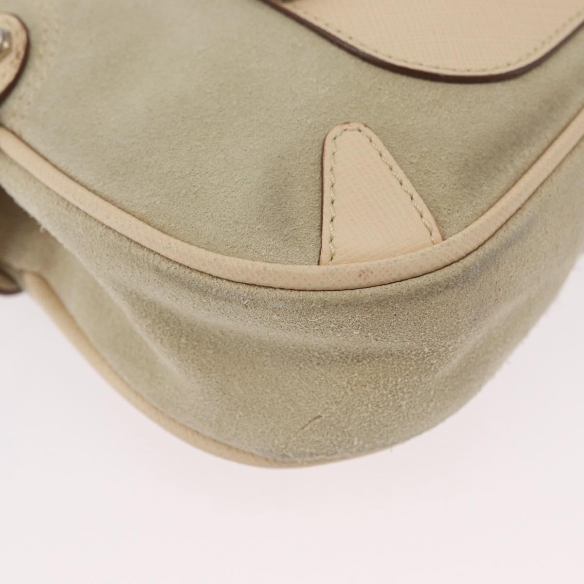 Salvatore Ferragamo Hand Bag Suede 2way Beige Silver Auth BA11445