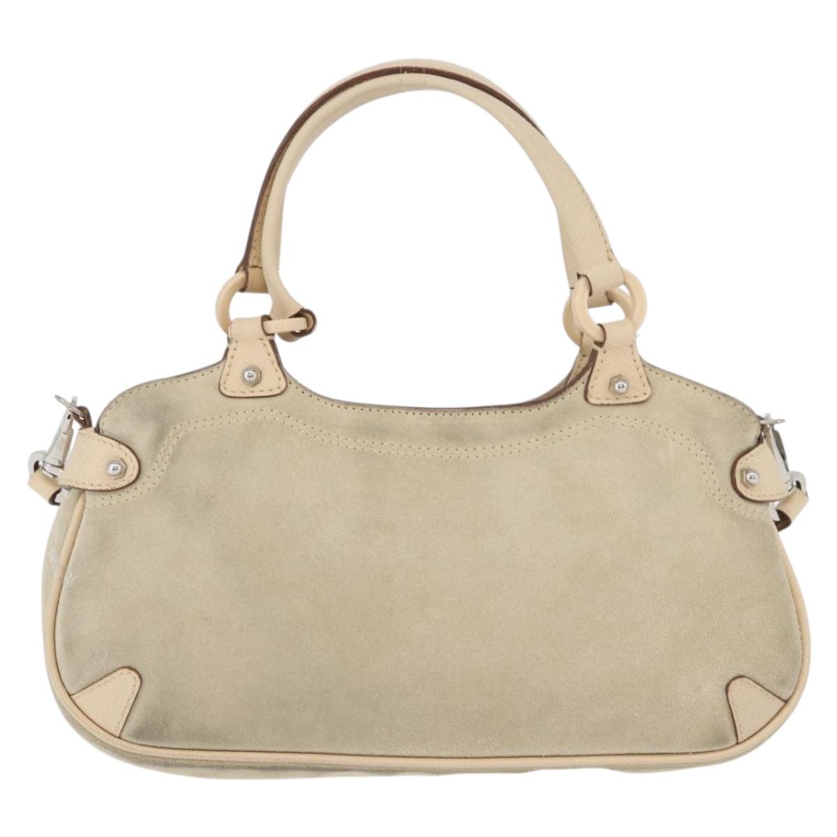 Salvatore Ferragamo Hand Bag Suede 2way Beige Silver Auth BA11445