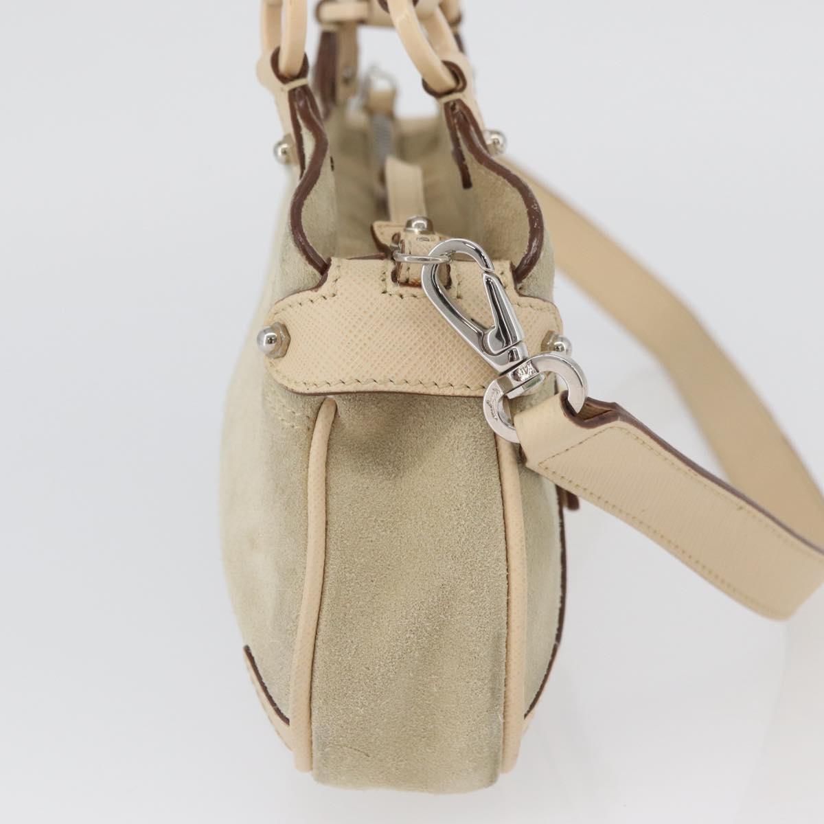 Salvatore Ferragamo Hand Bag Suede 2way Beige Silver Auth BA11445
