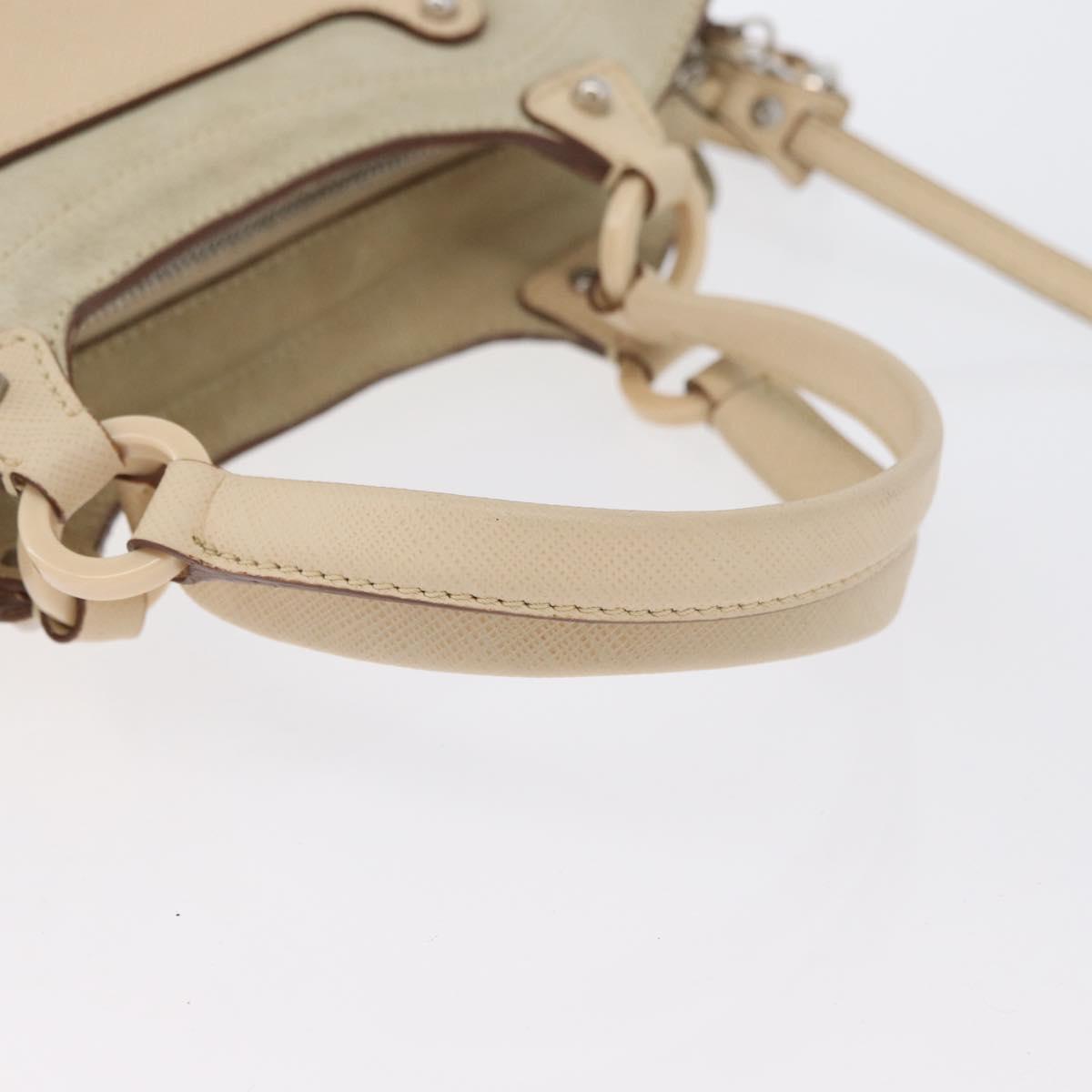 Salvatore Ferragamo Hand Bag Suede 2way Beige Silver Auth BA11445