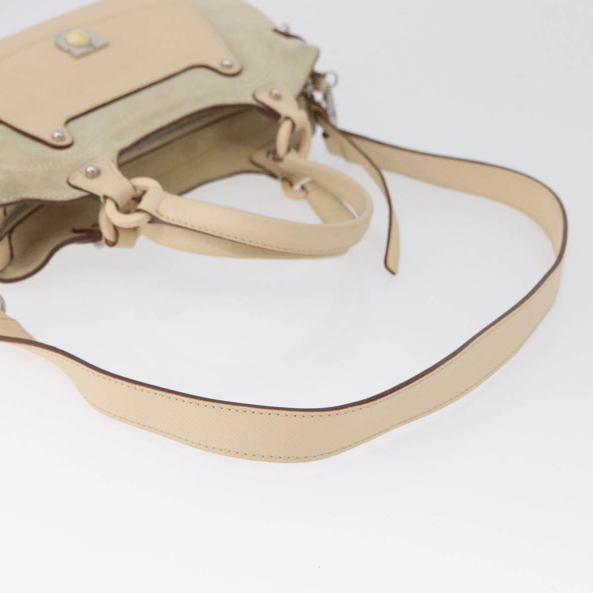 Salvatore Ferragamo Hand Bag Suede 2way Beige Silver Auth BA11445
