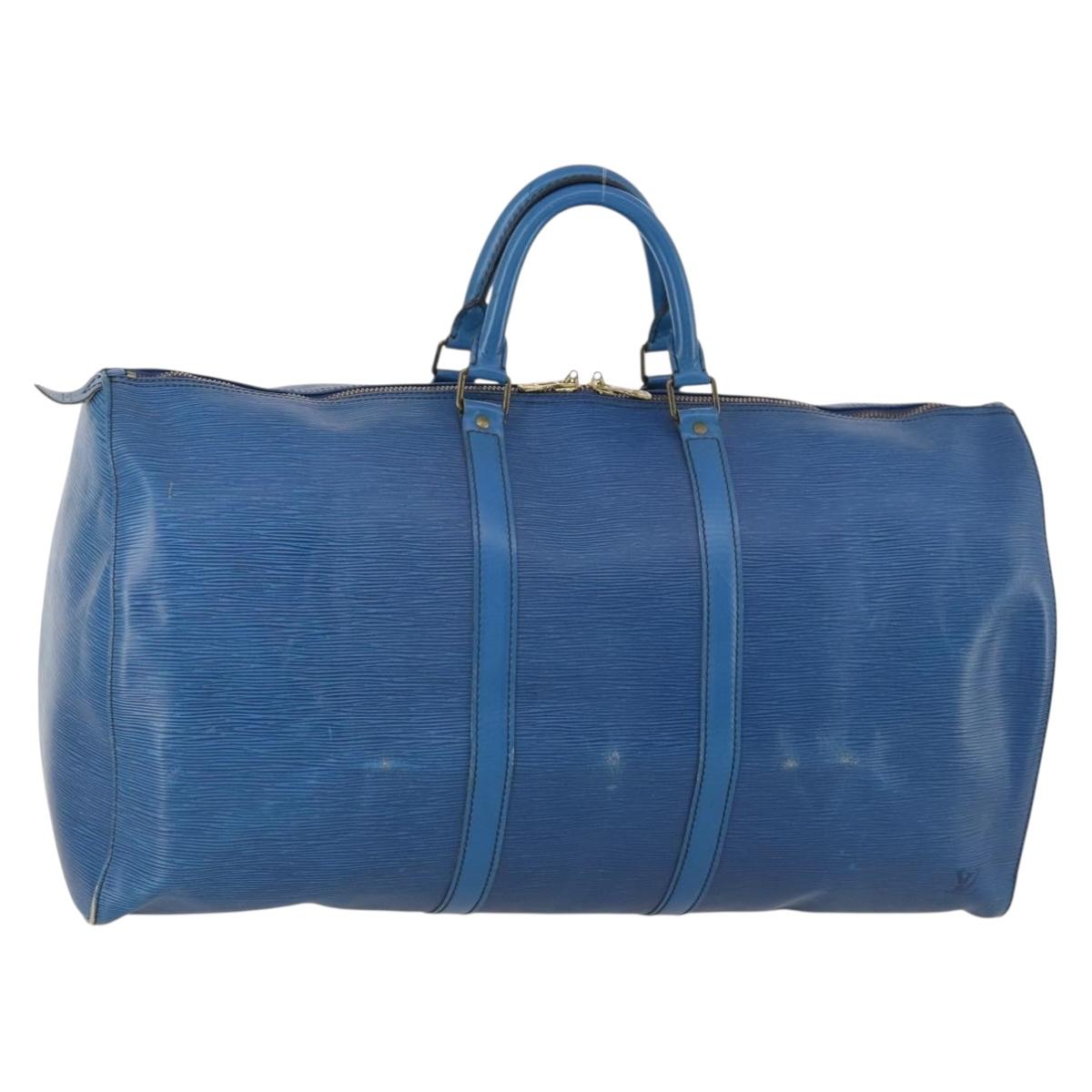 LOUIS VUITTON Epi Keepall 55 Boston Bag Toledo Blue M42955 LV Auth BA11448