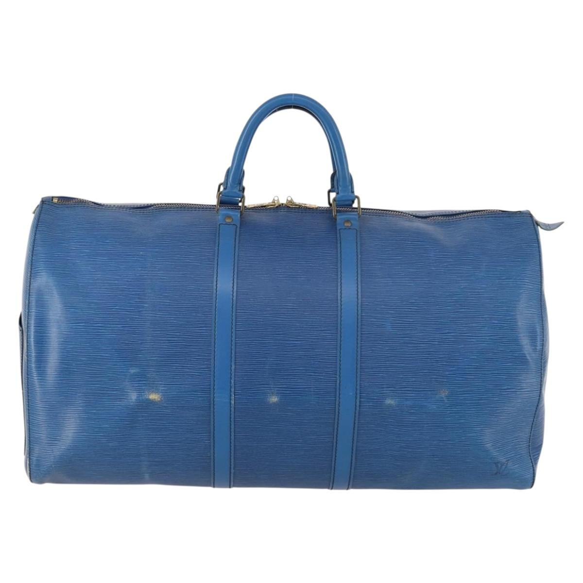 LOUIS VUITTON Epi Keepall 55 Boston Bag Toledo Blue M42955 LV Auth BA11448
